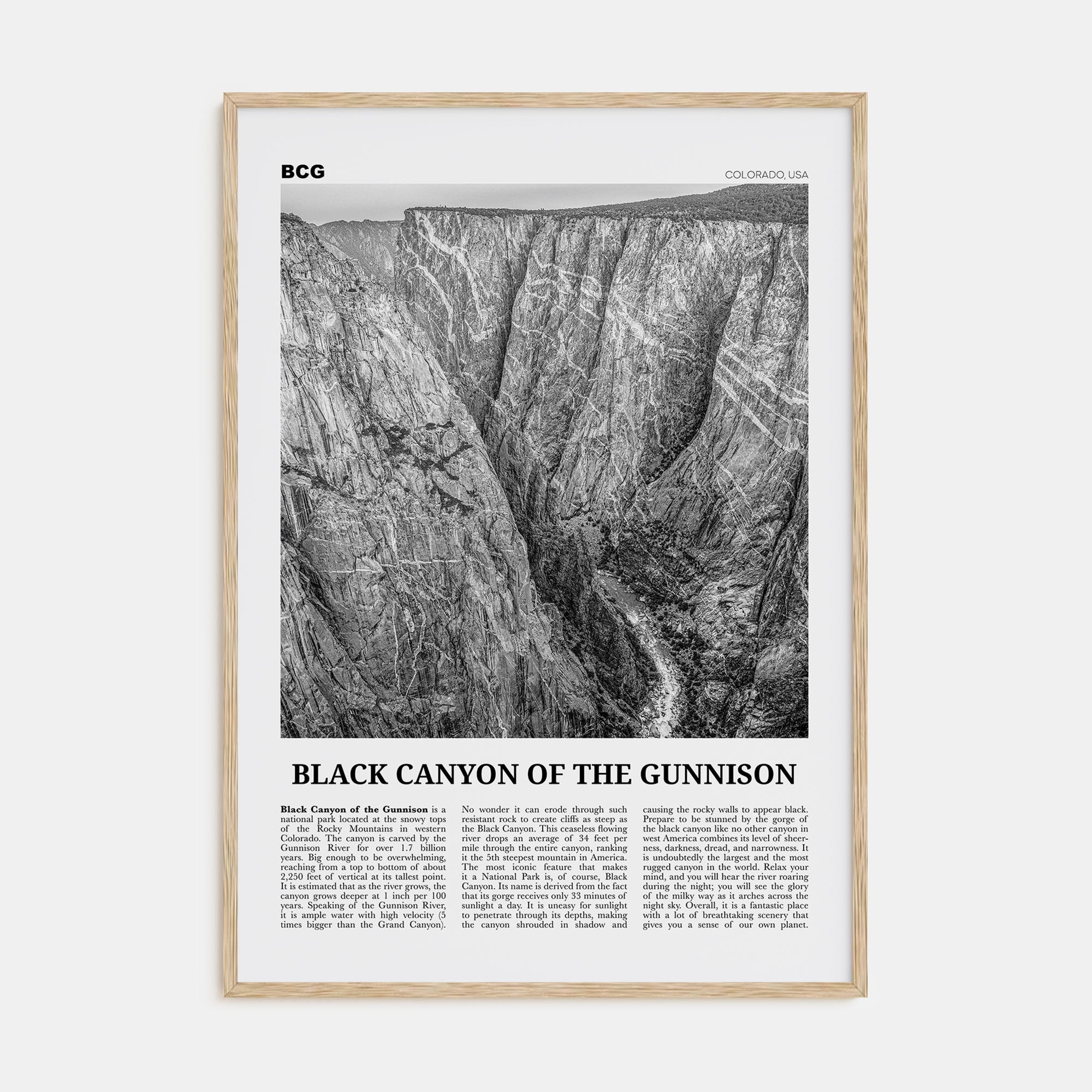 Black Canyon of the Gunnison National Park Travel B&W Poster