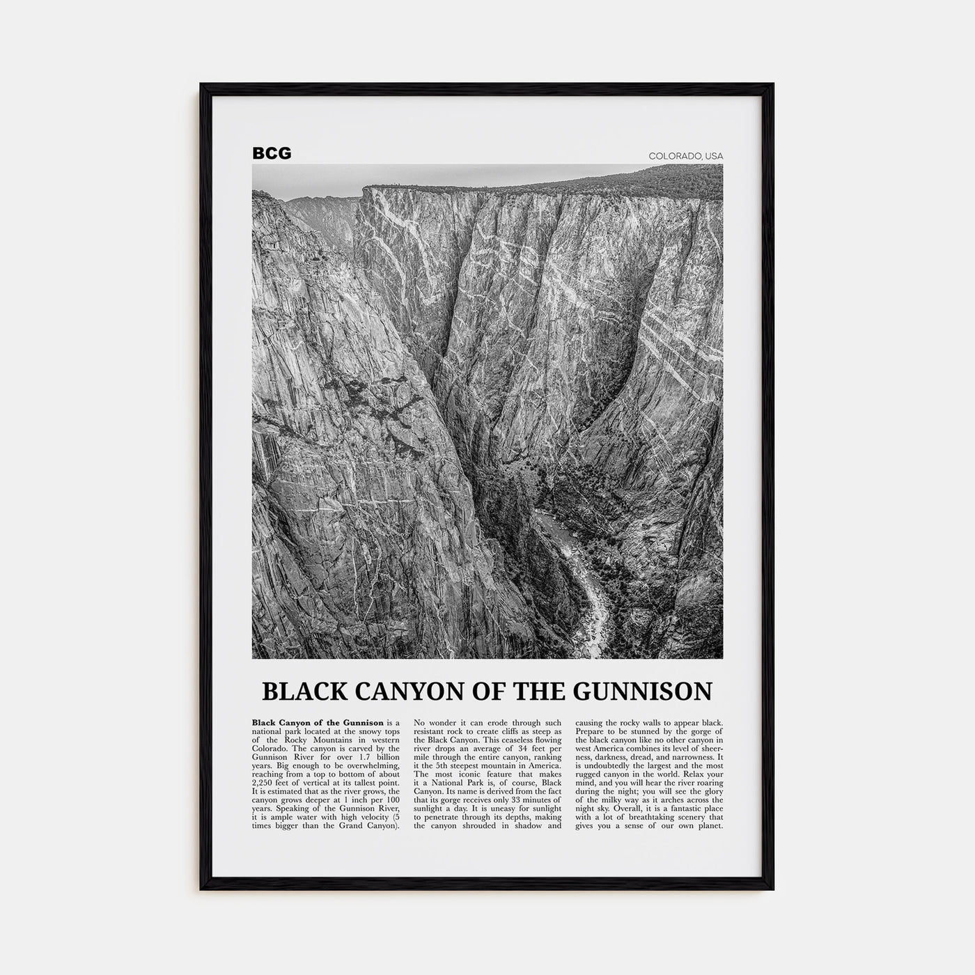 Black Canyon of the Gunnison National Park Travel B&W Poster