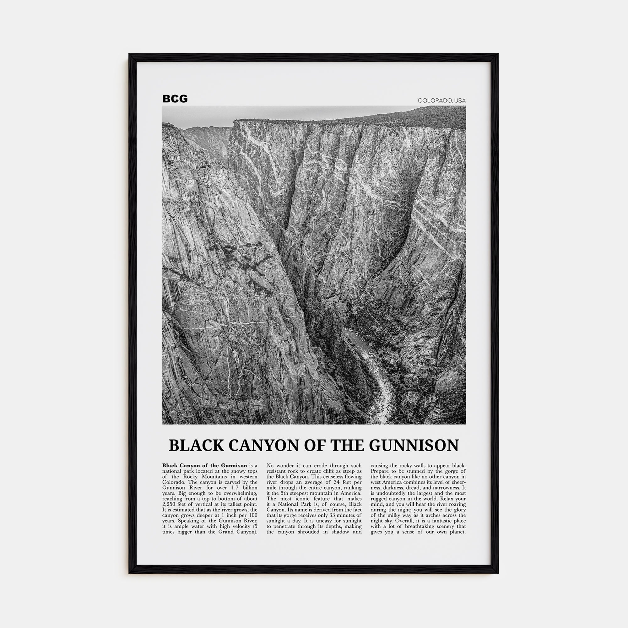 Black Canyon of the Gunnison National Park Travel B&W Poster