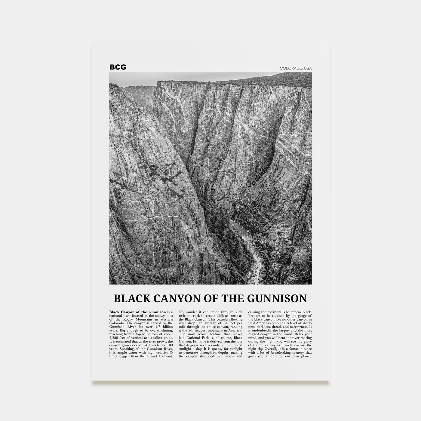 Black Canyon of the Gunnison National Park Travel B&W Poster