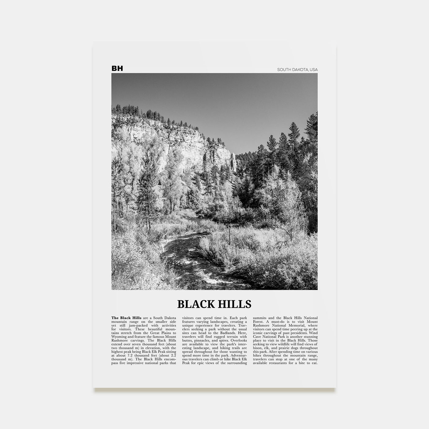 Black Hills Travel B&W Poster