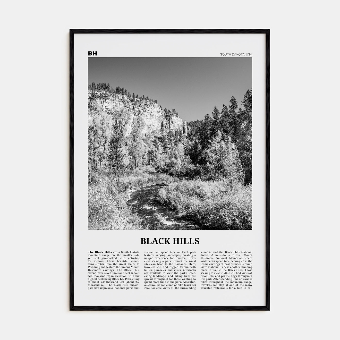Black Hills Travel B&W Poster