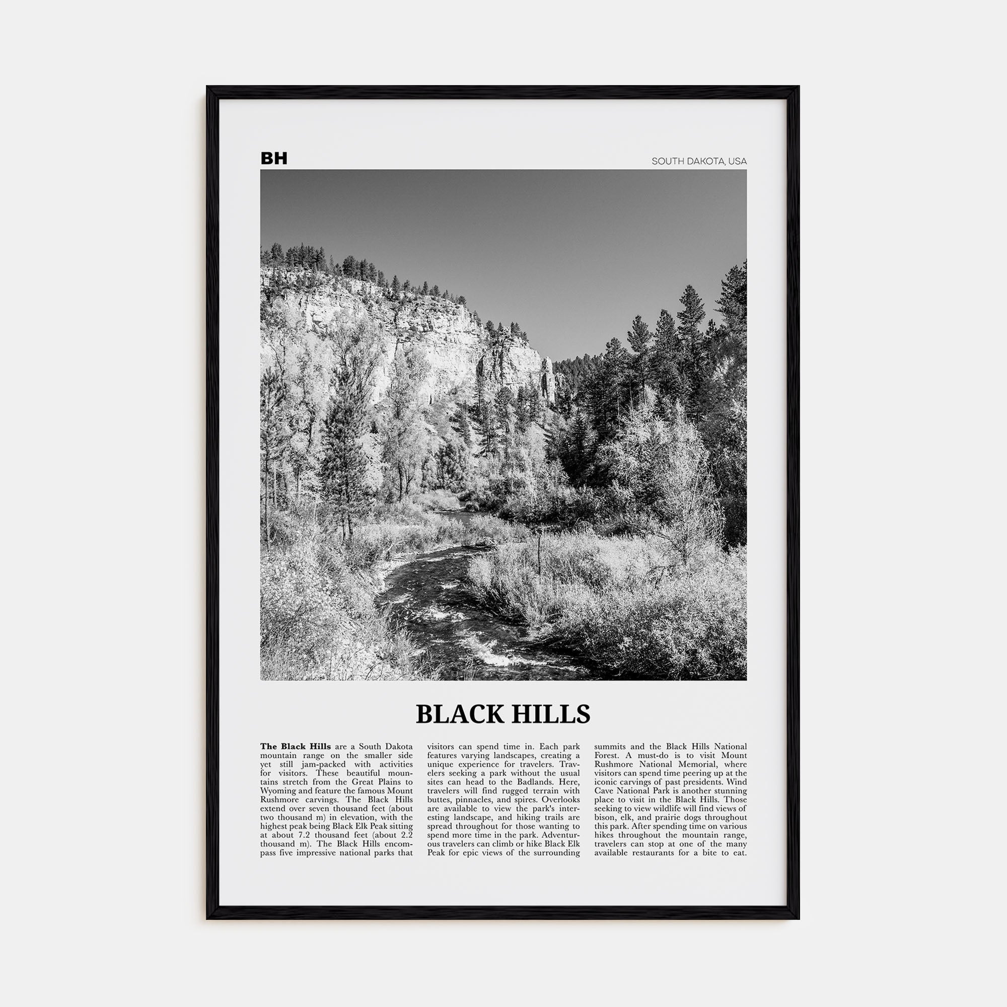 Black Hills Travel B&W Poster