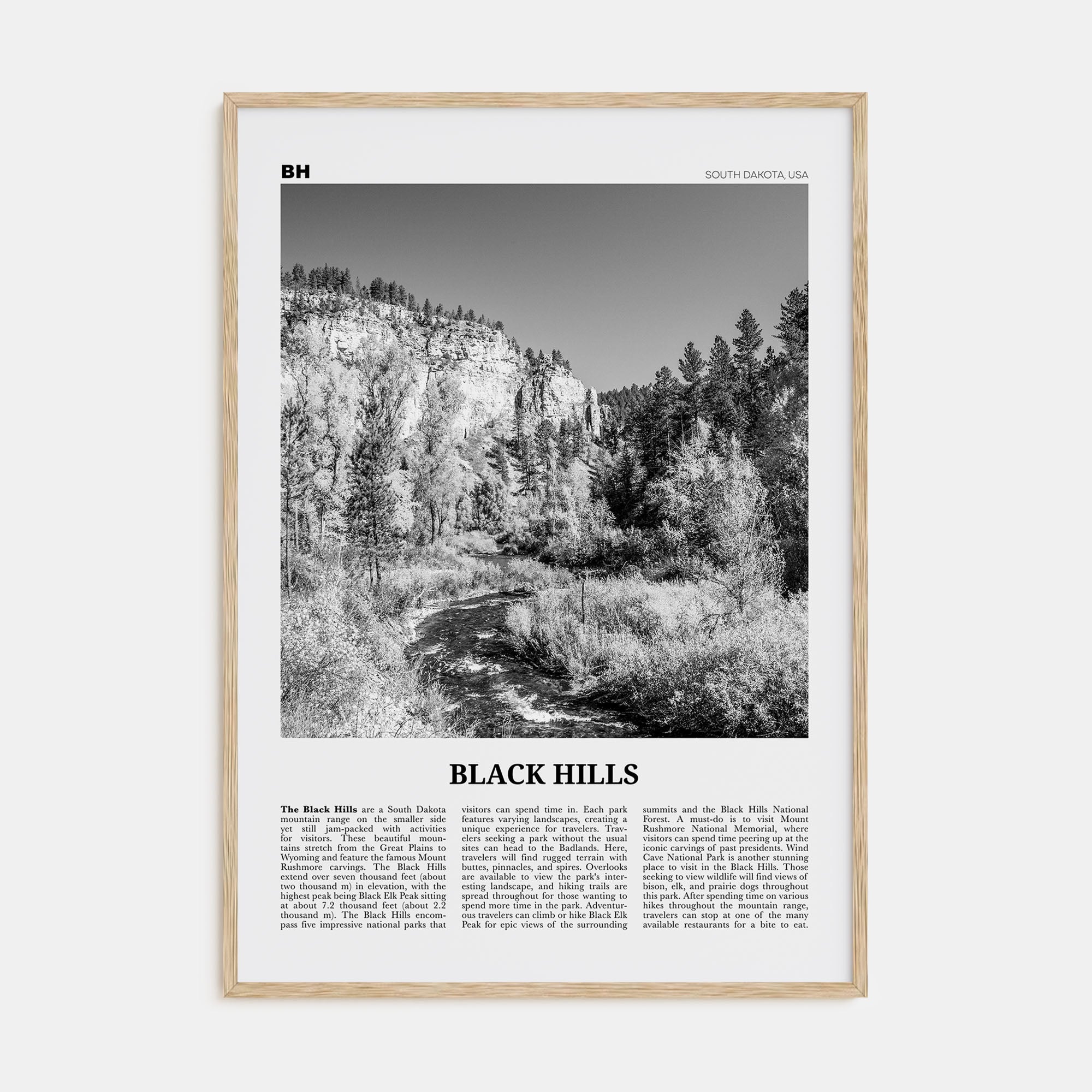 Black Hills Travel B&W Poster