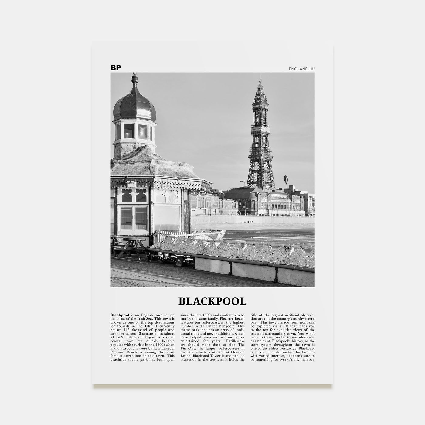 Blackpool Travel B&W Poster