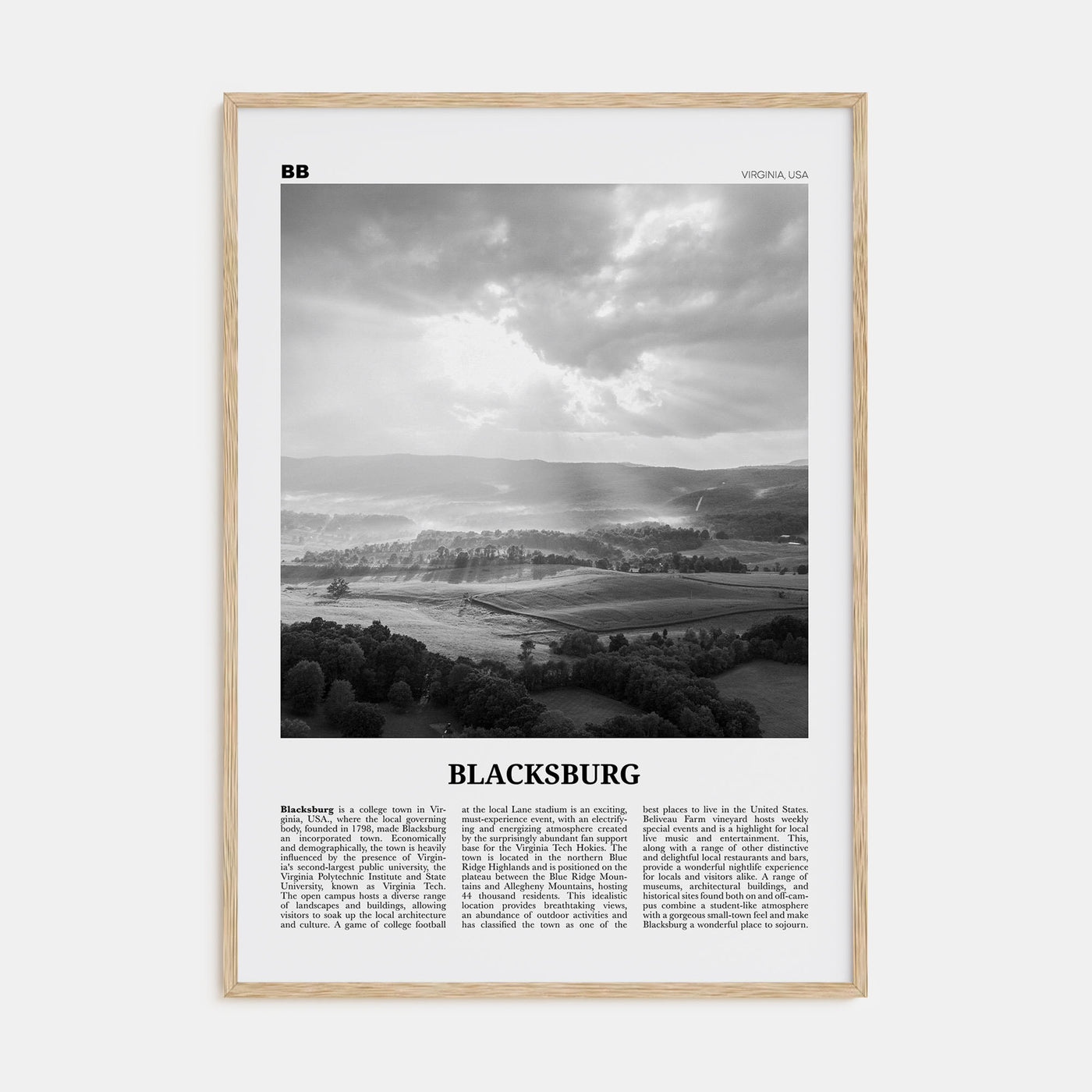 Blacksburg Travel B&W Poster