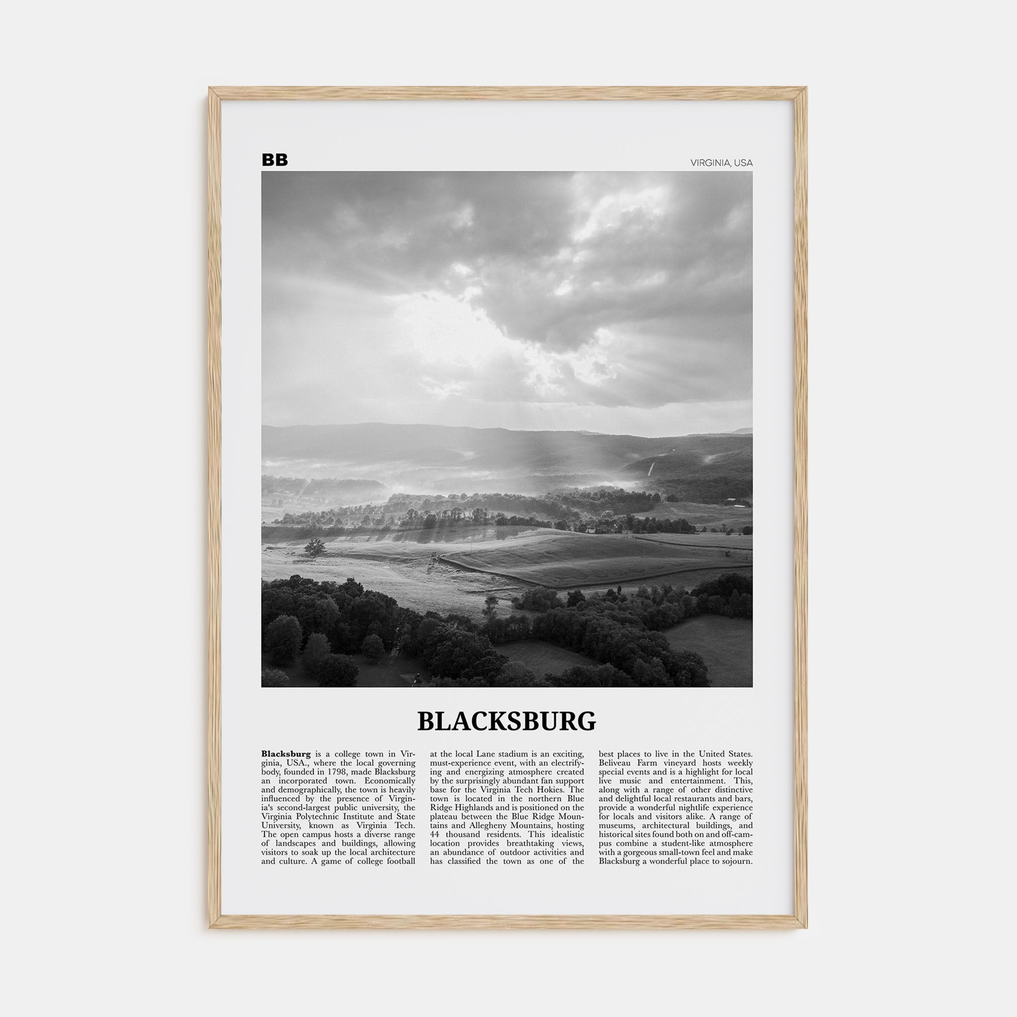 Blacksburg Travel B&W Poster