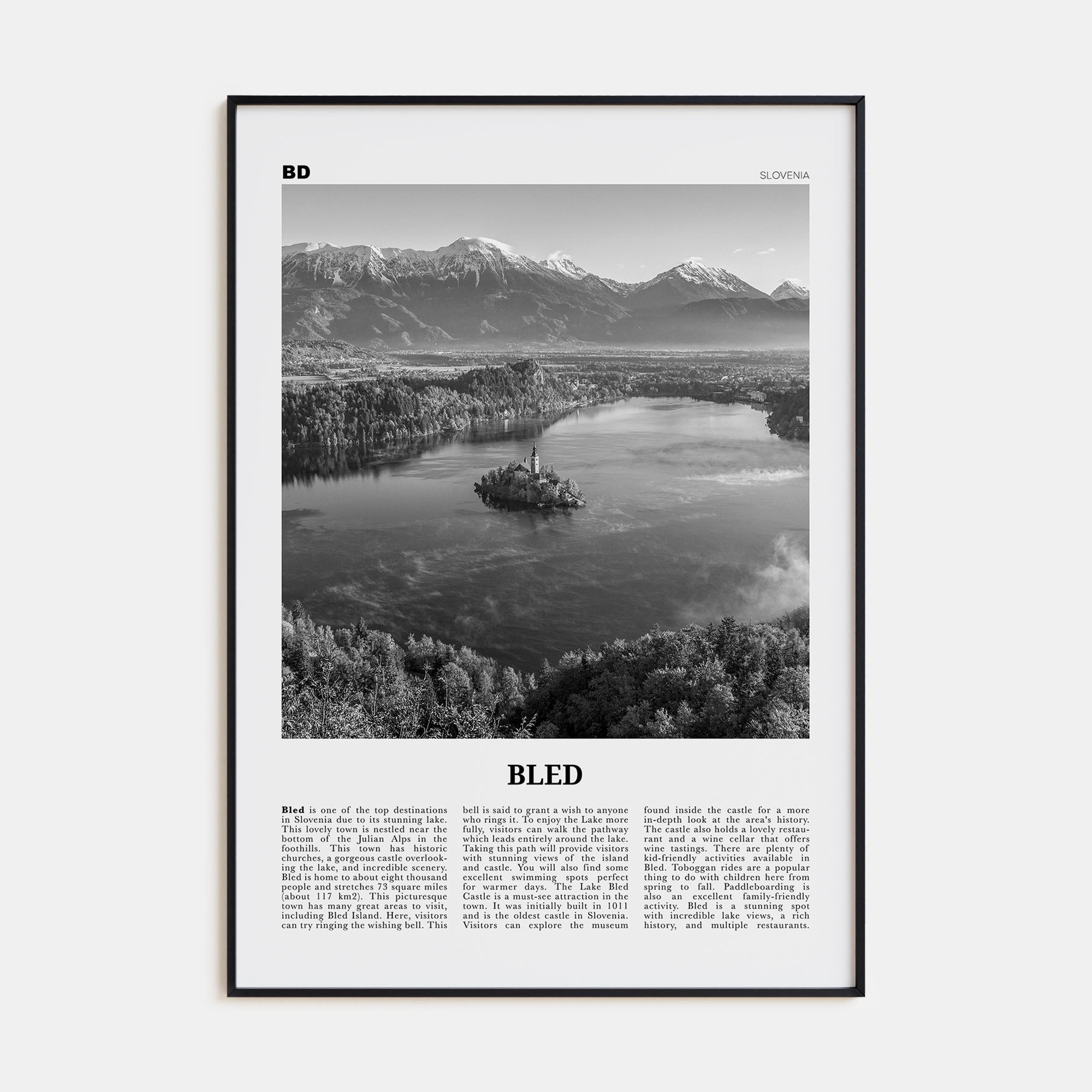 Bled Travel B&W Poster
