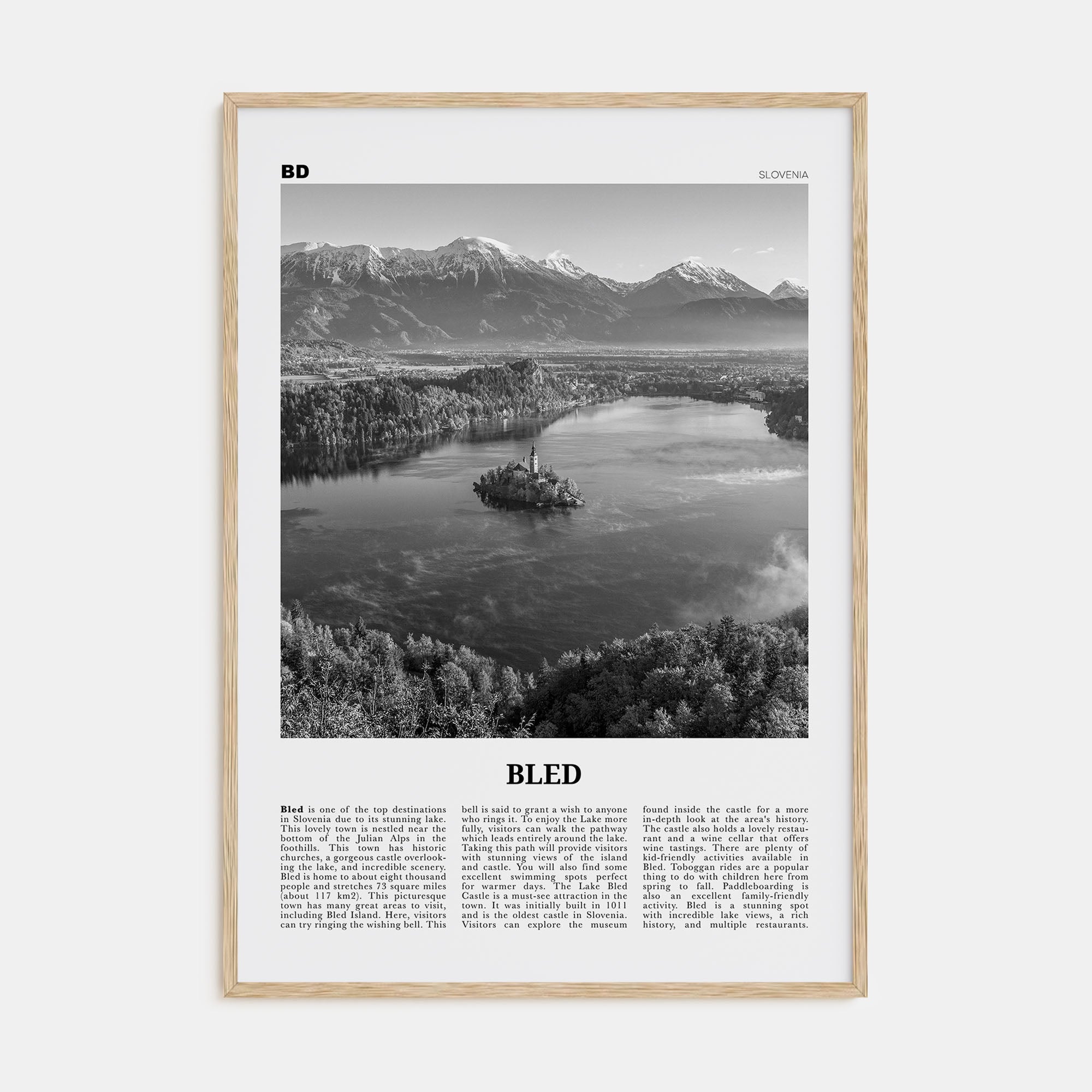 Bled Travel B&W Poster