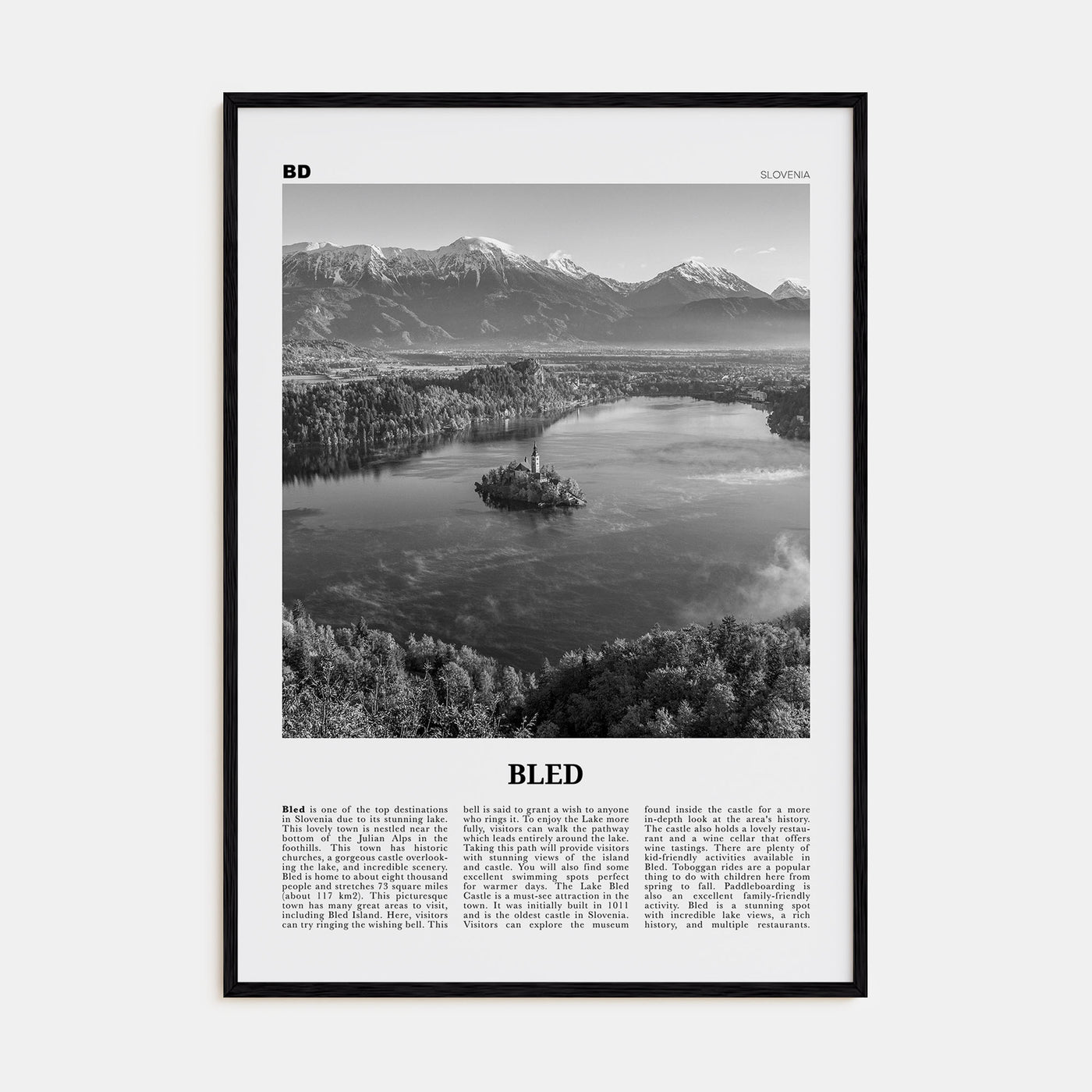 Bled Travel B&W Poster