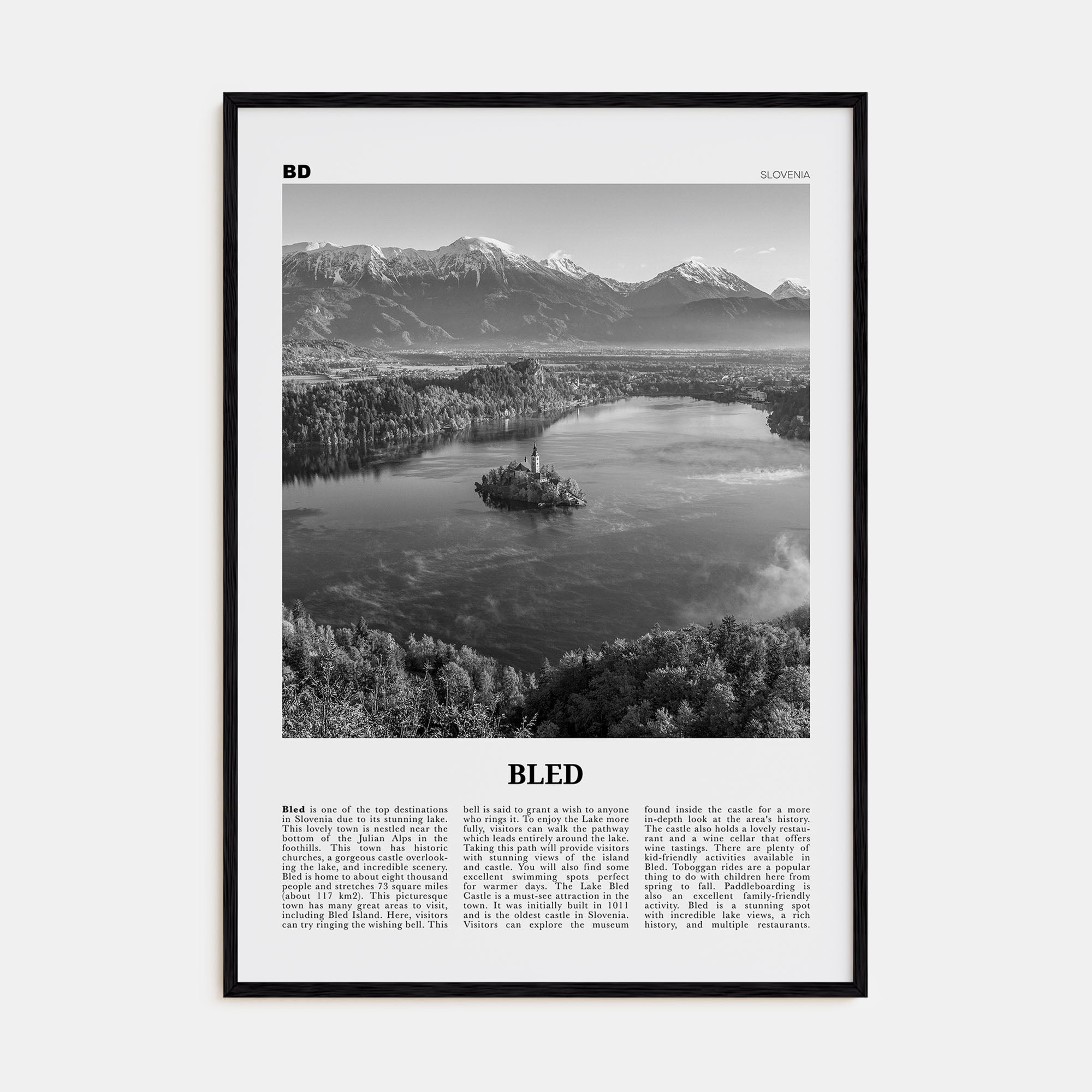 Bled Travel B&W Poster