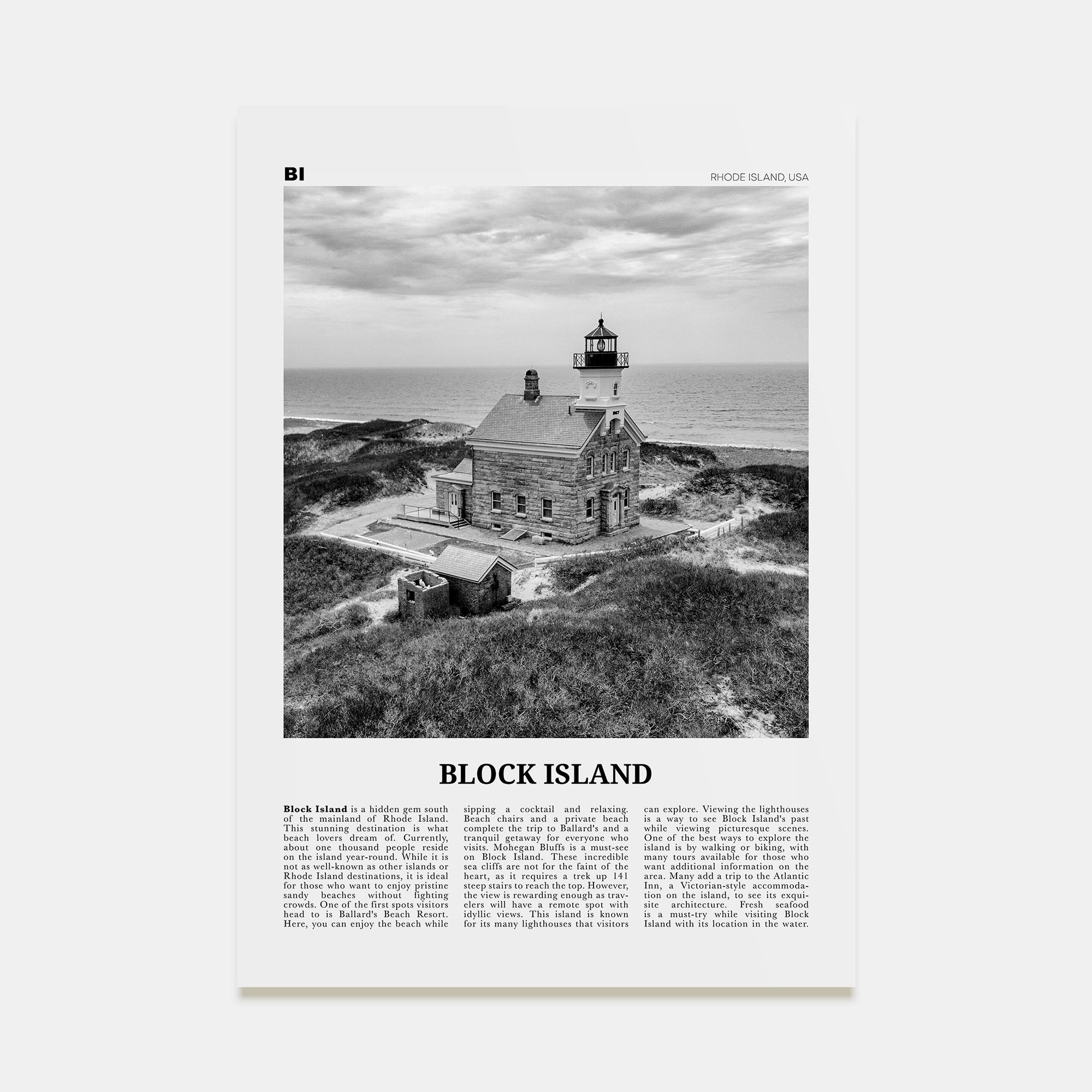 Block Island Travel B&W Poster