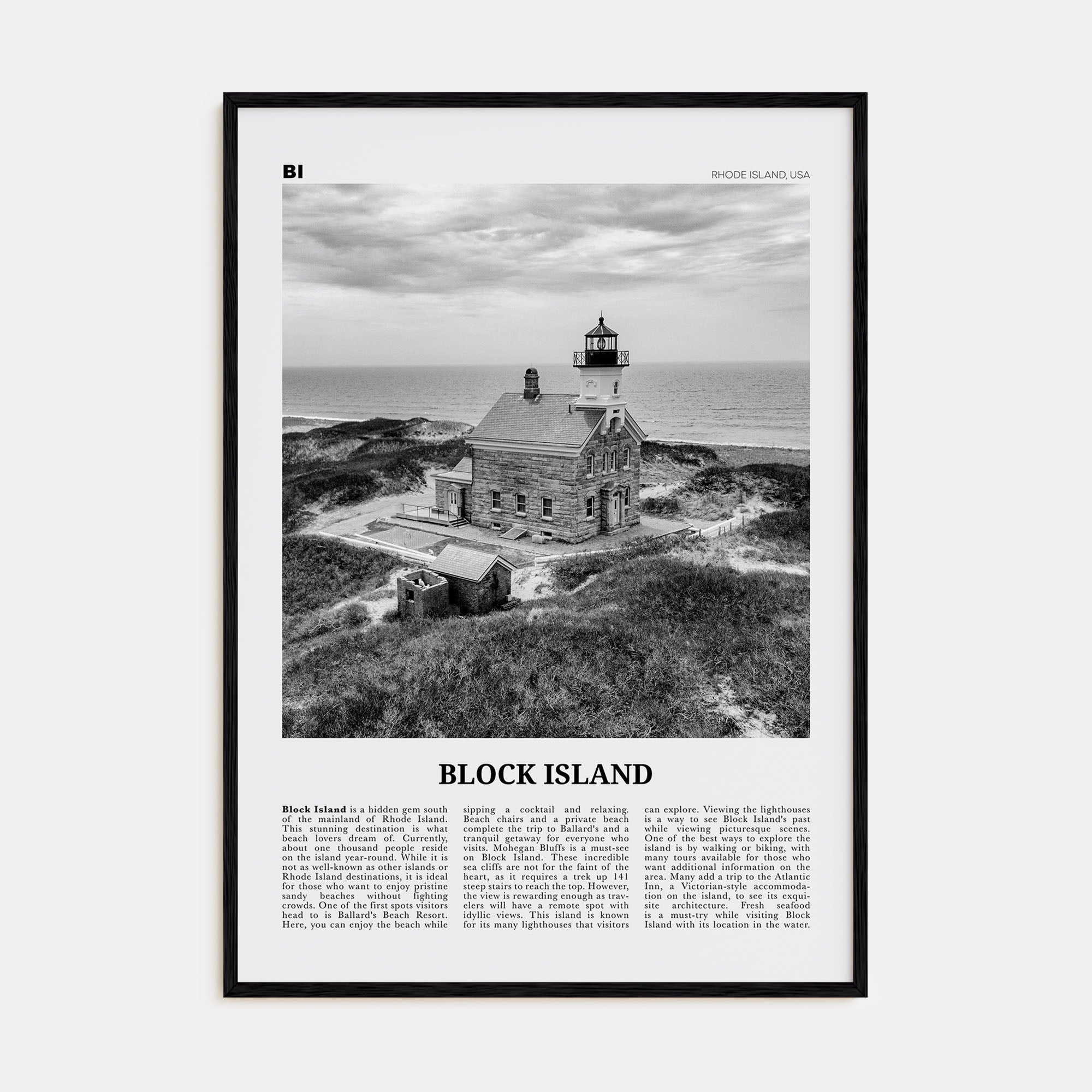 Block Island Travel B&W Poster