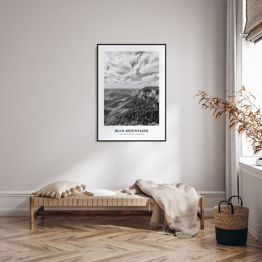 Blue Mountains Portrait B&W Poster