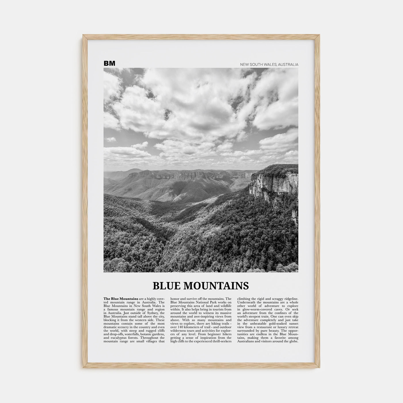 Blue Mountains Travel B&W Poster