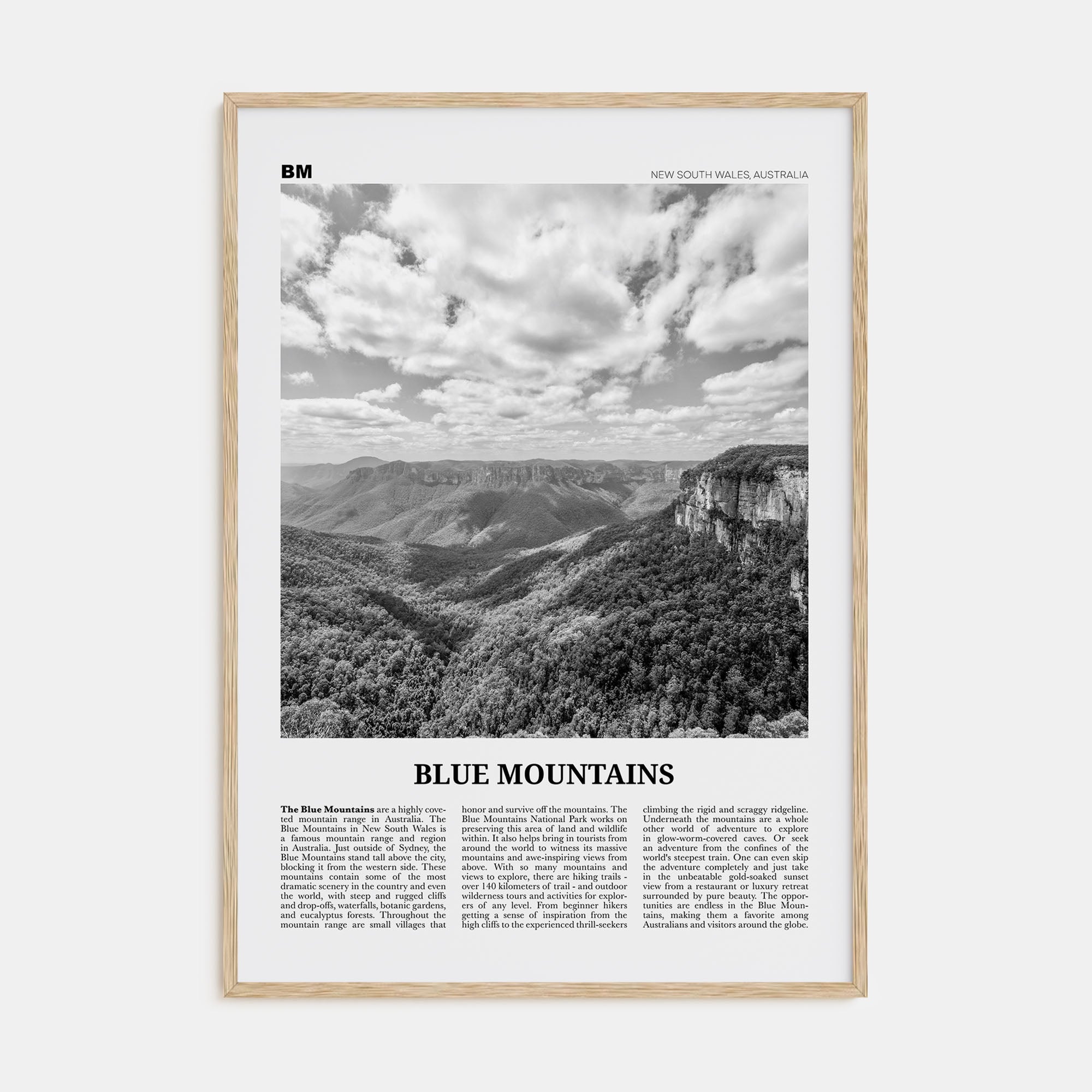 Blue Mountains Travel B&W Poster