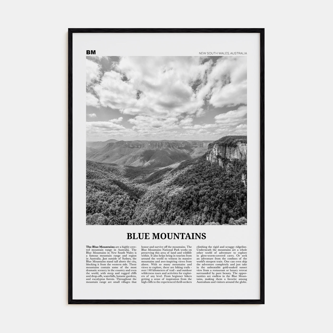 Blue Mountains Travel B&W Poster