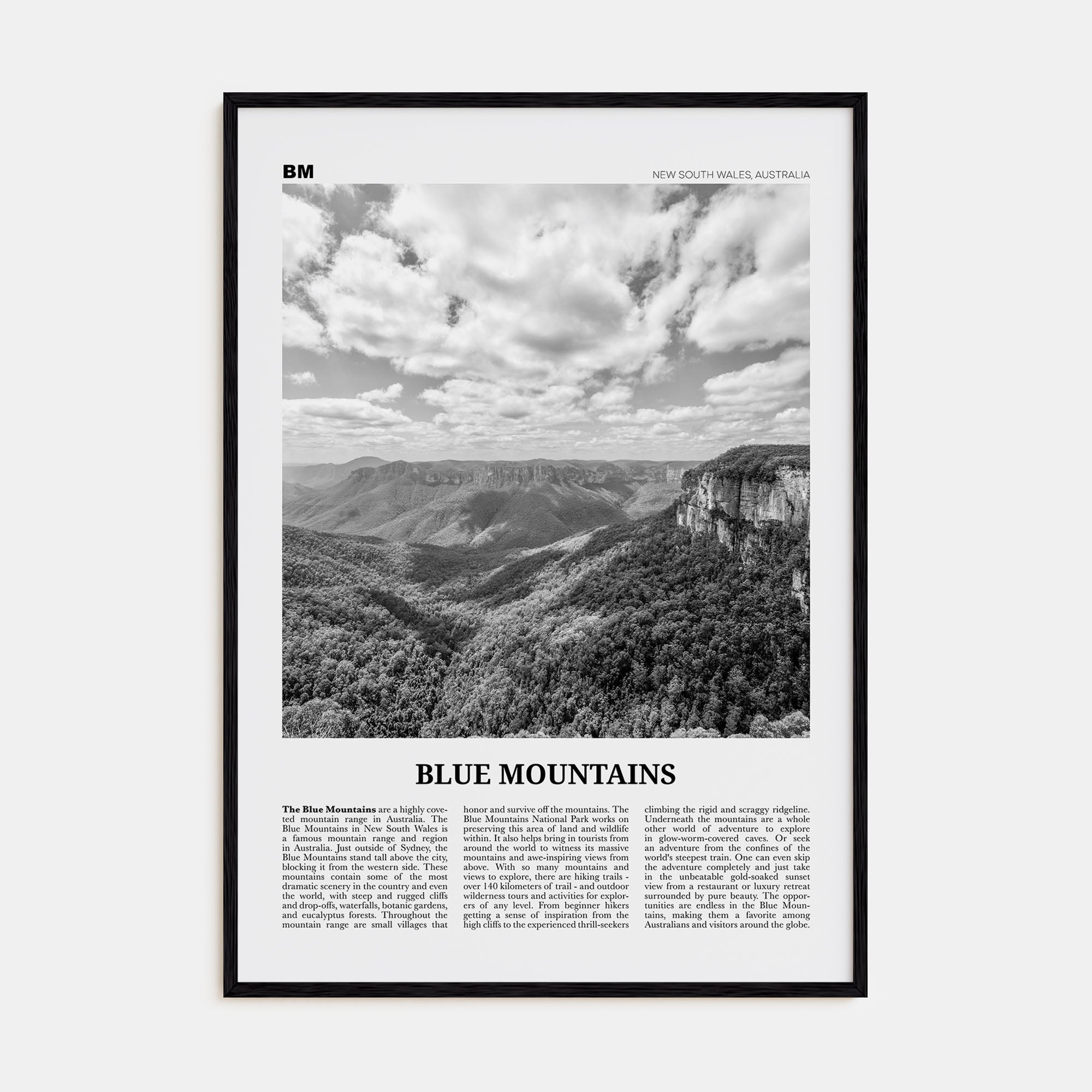 Blue Mountains Travel B&W Poster