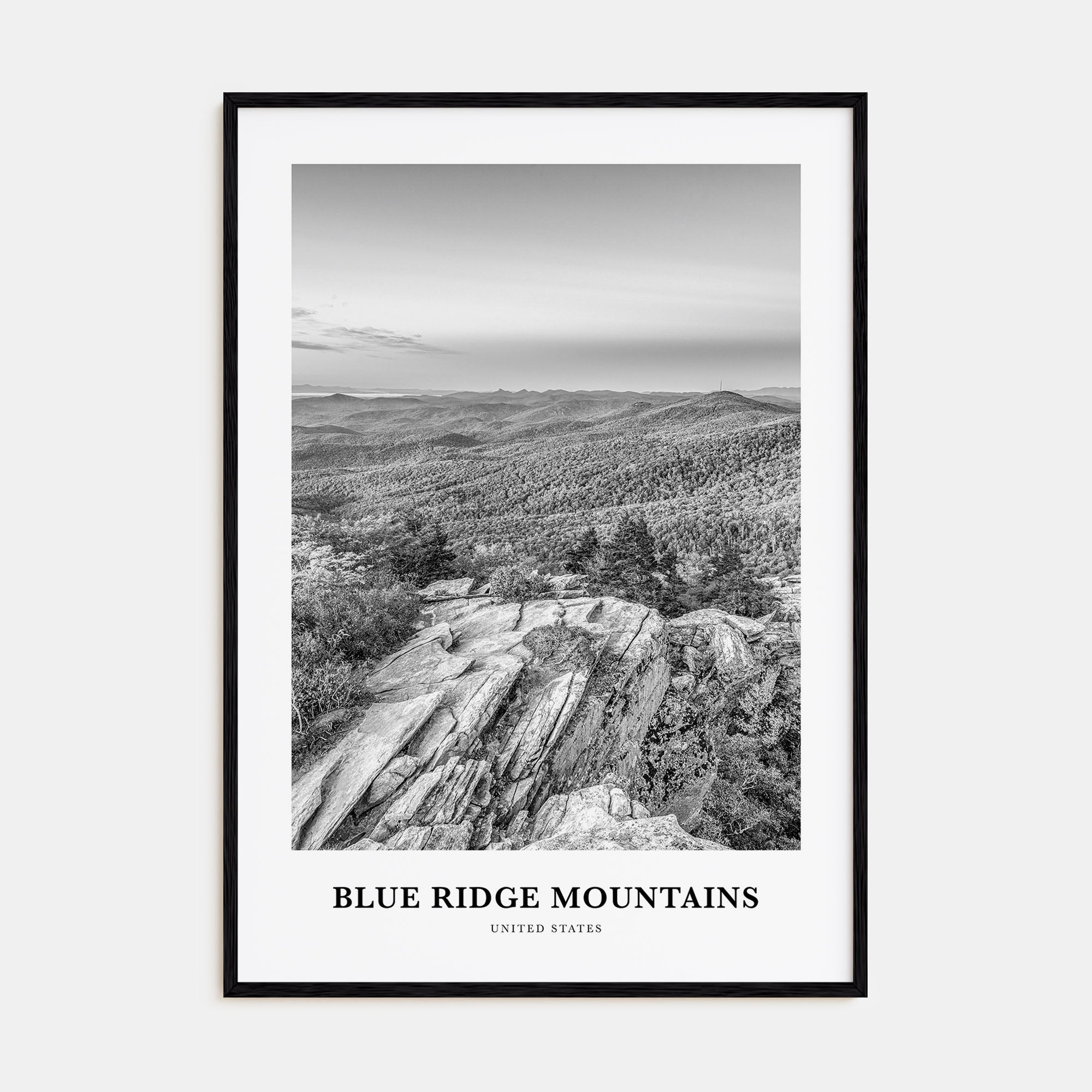 Blue Ridge Mountains Portrait B&W Poster