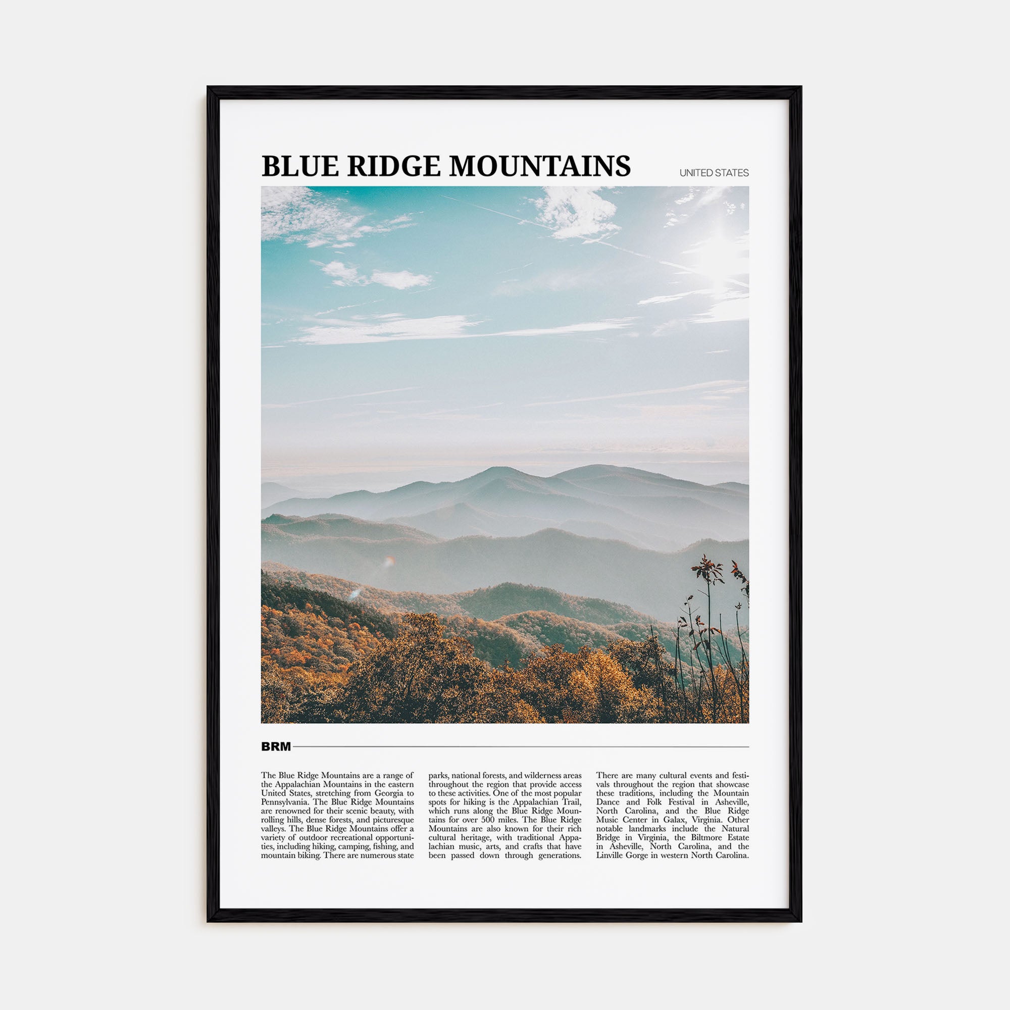 Blue Ridge Mountains Travel Color Poster
