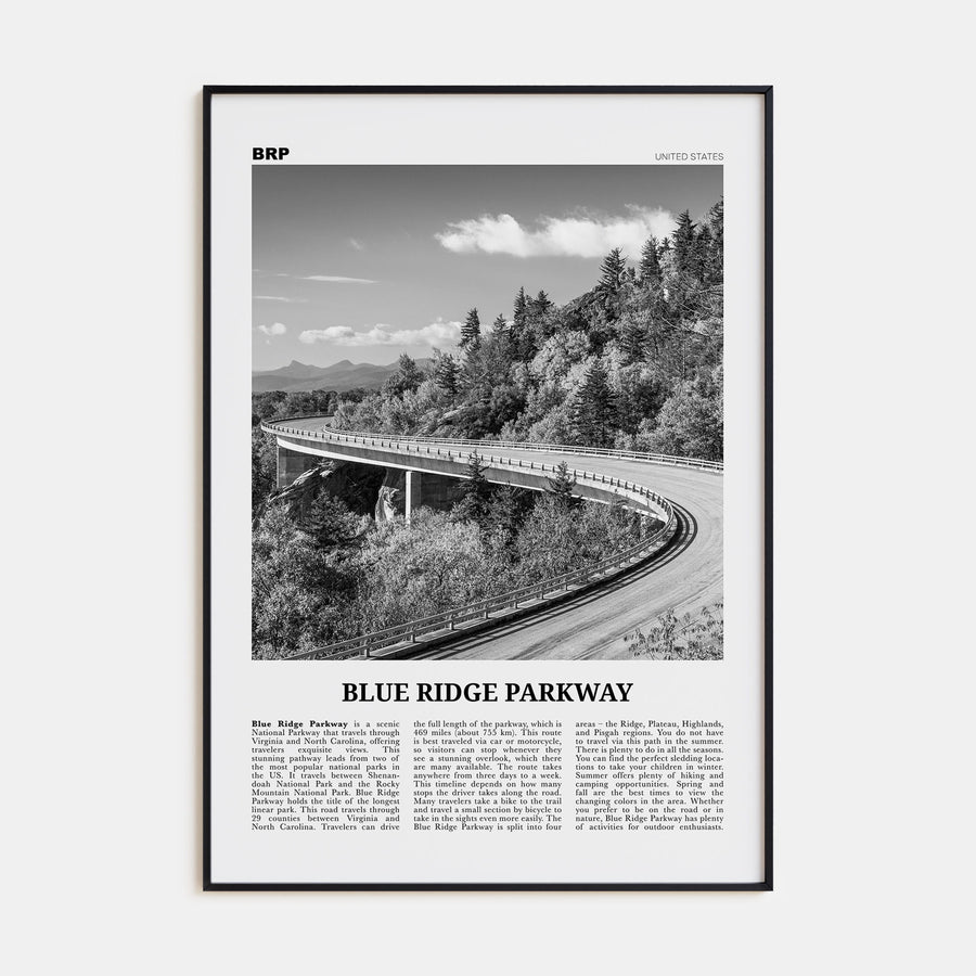 Blue Ridge Parkway Travel B&W Poster