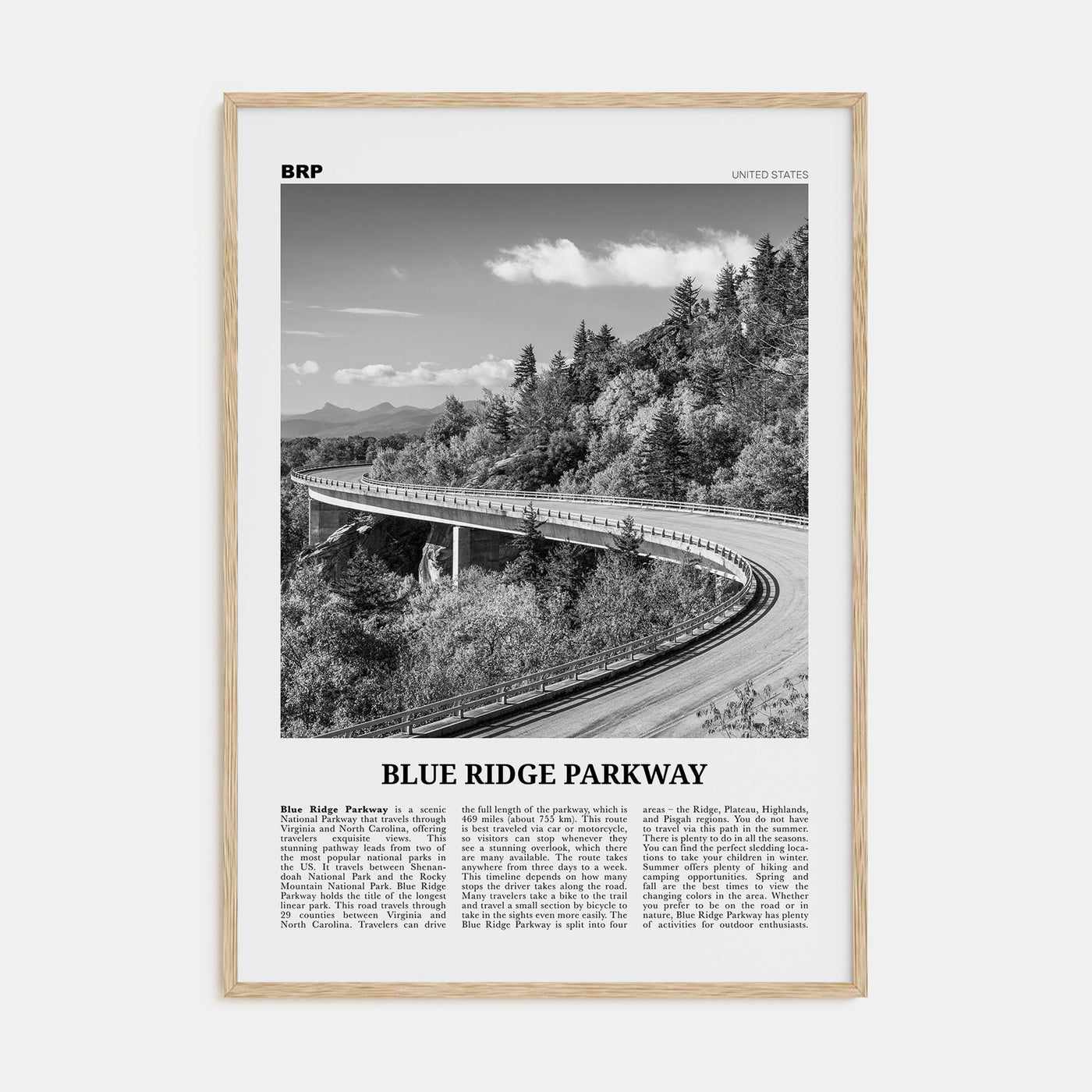 Blue Ridge Parkway Travel B&W Poster