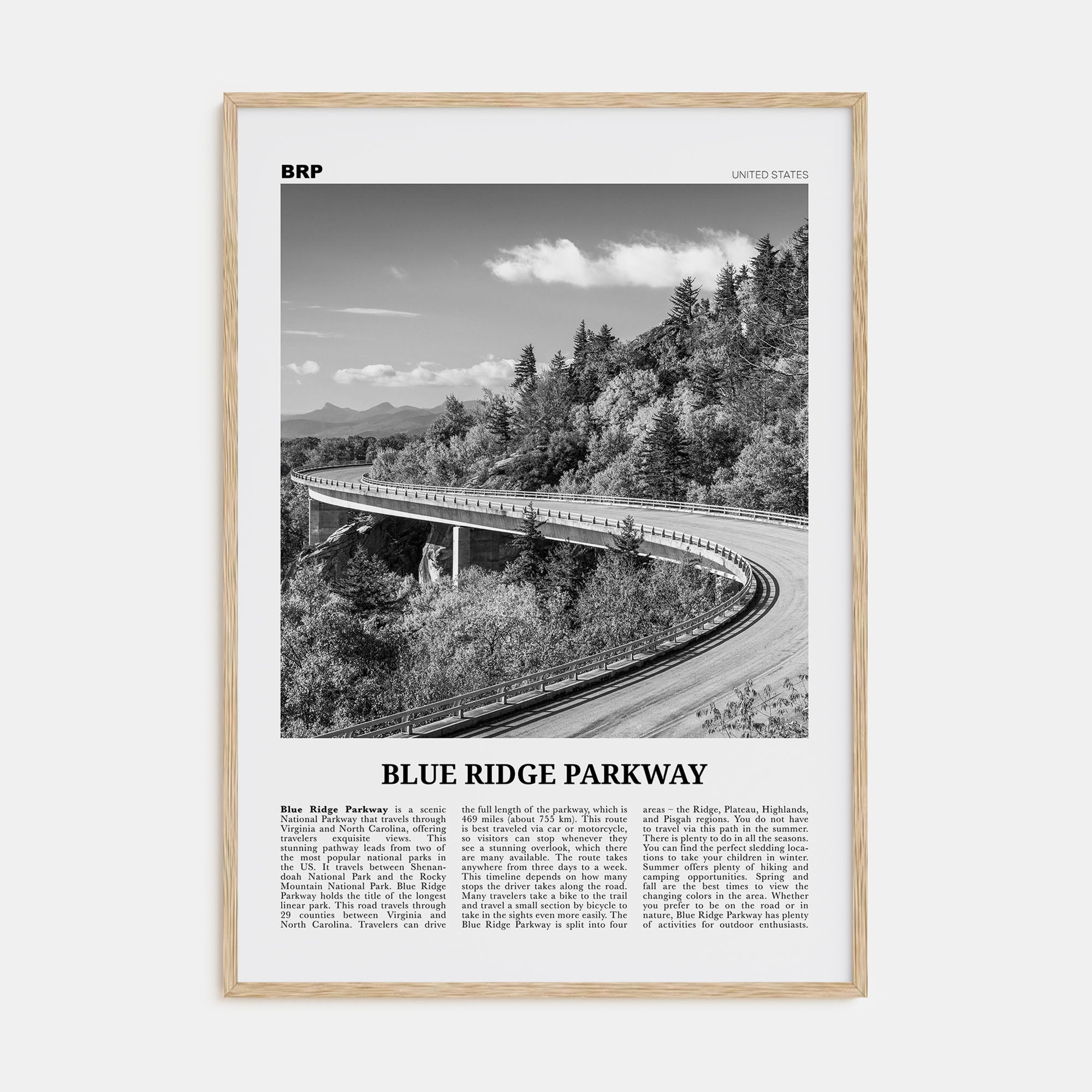 Blue Ridge Parkway Travel B&W Poster