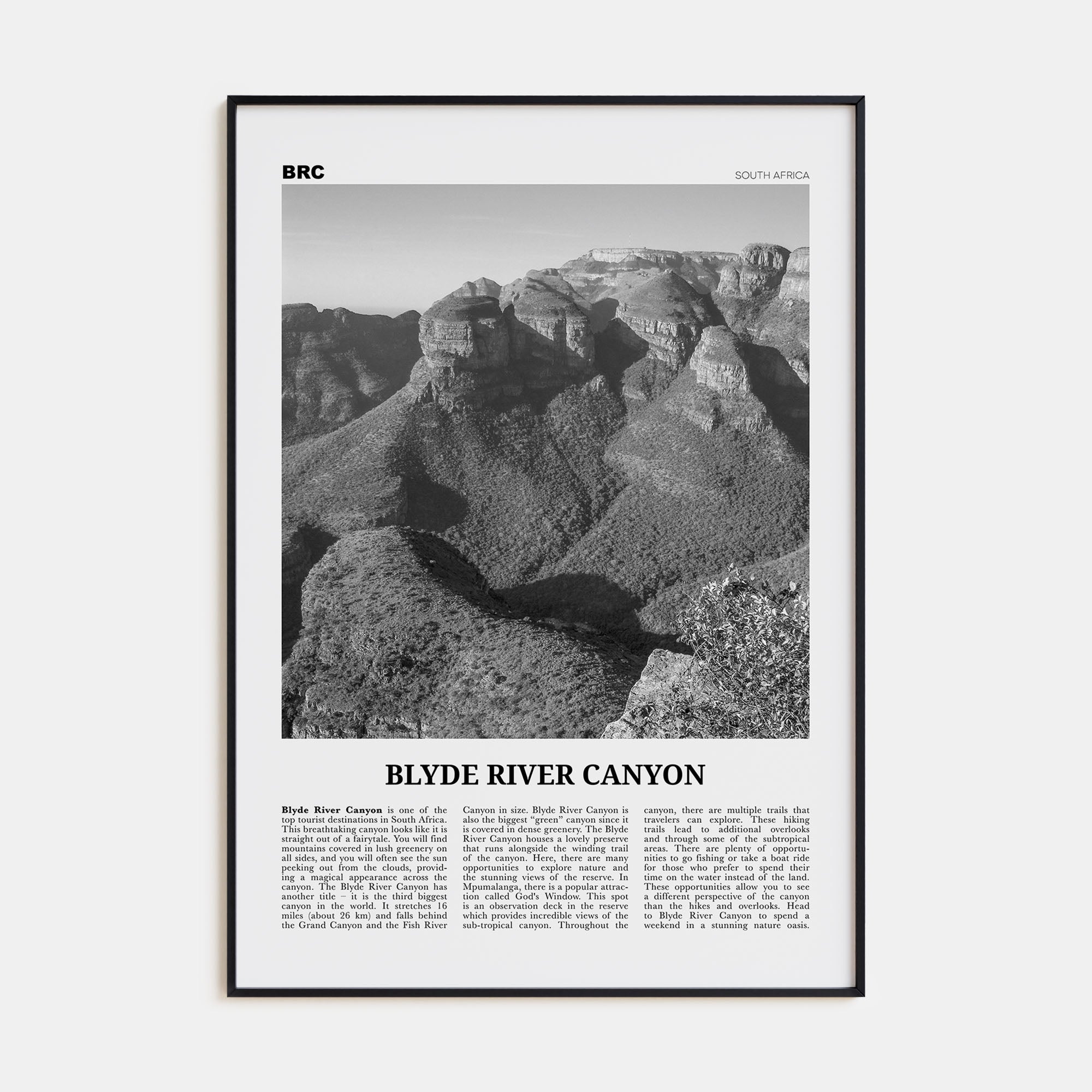 Blyde River Canyon Travel B&W Poster