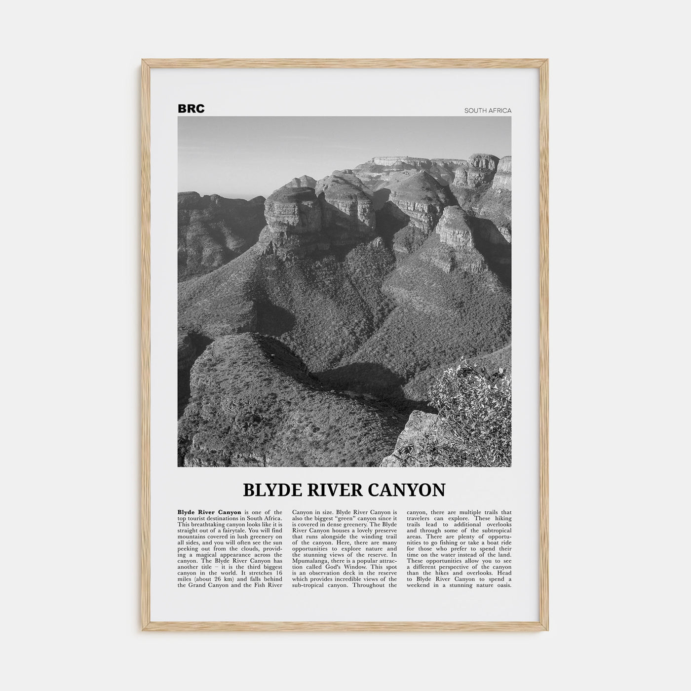Blyde River Canyon Travel B&W Poster