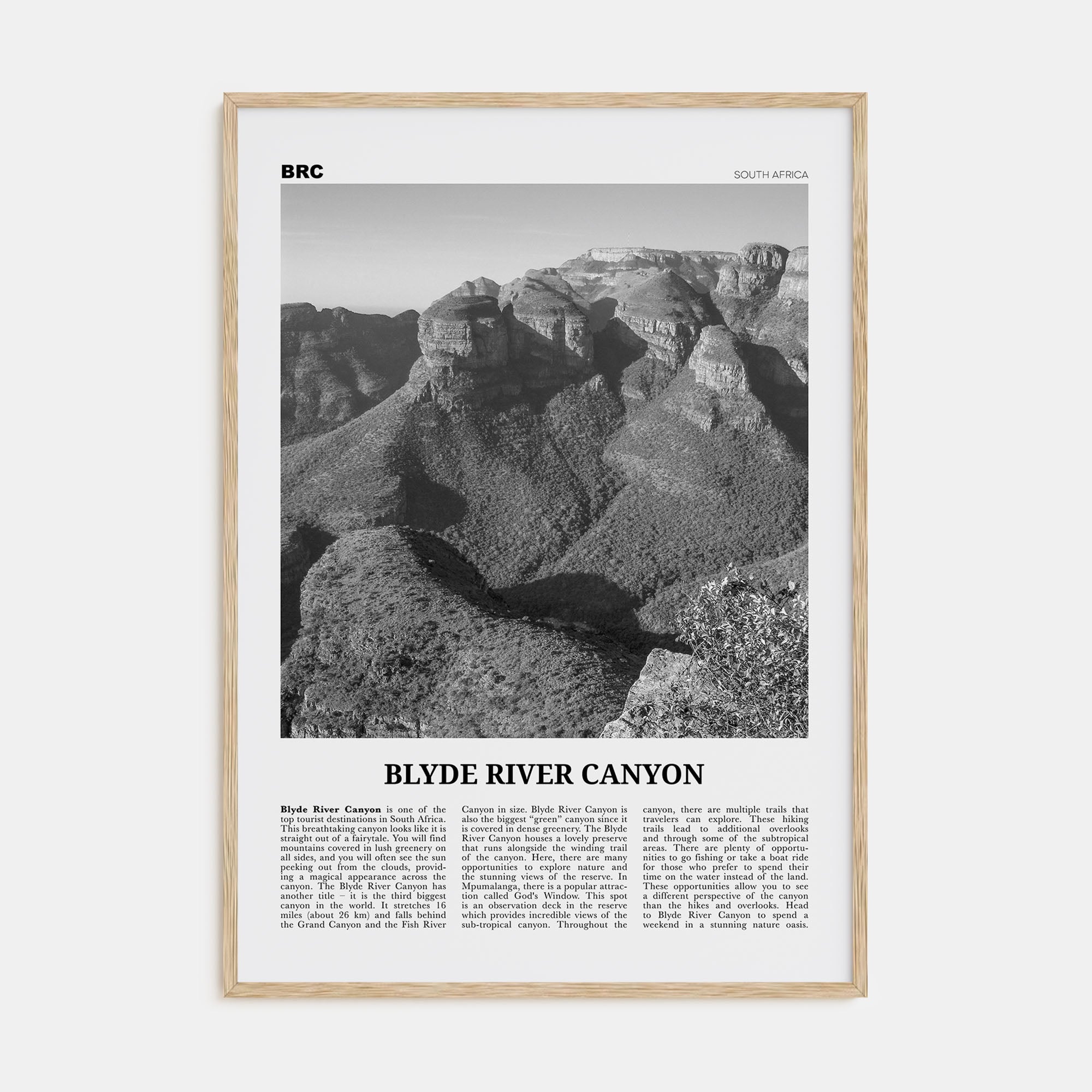 Blyde River Canyon Travel B&W Poster