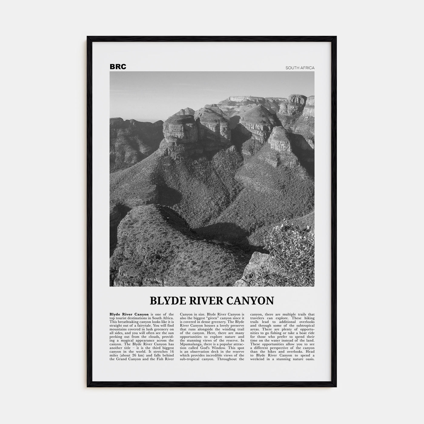 Blyde River Canyon Travel B&W Poster