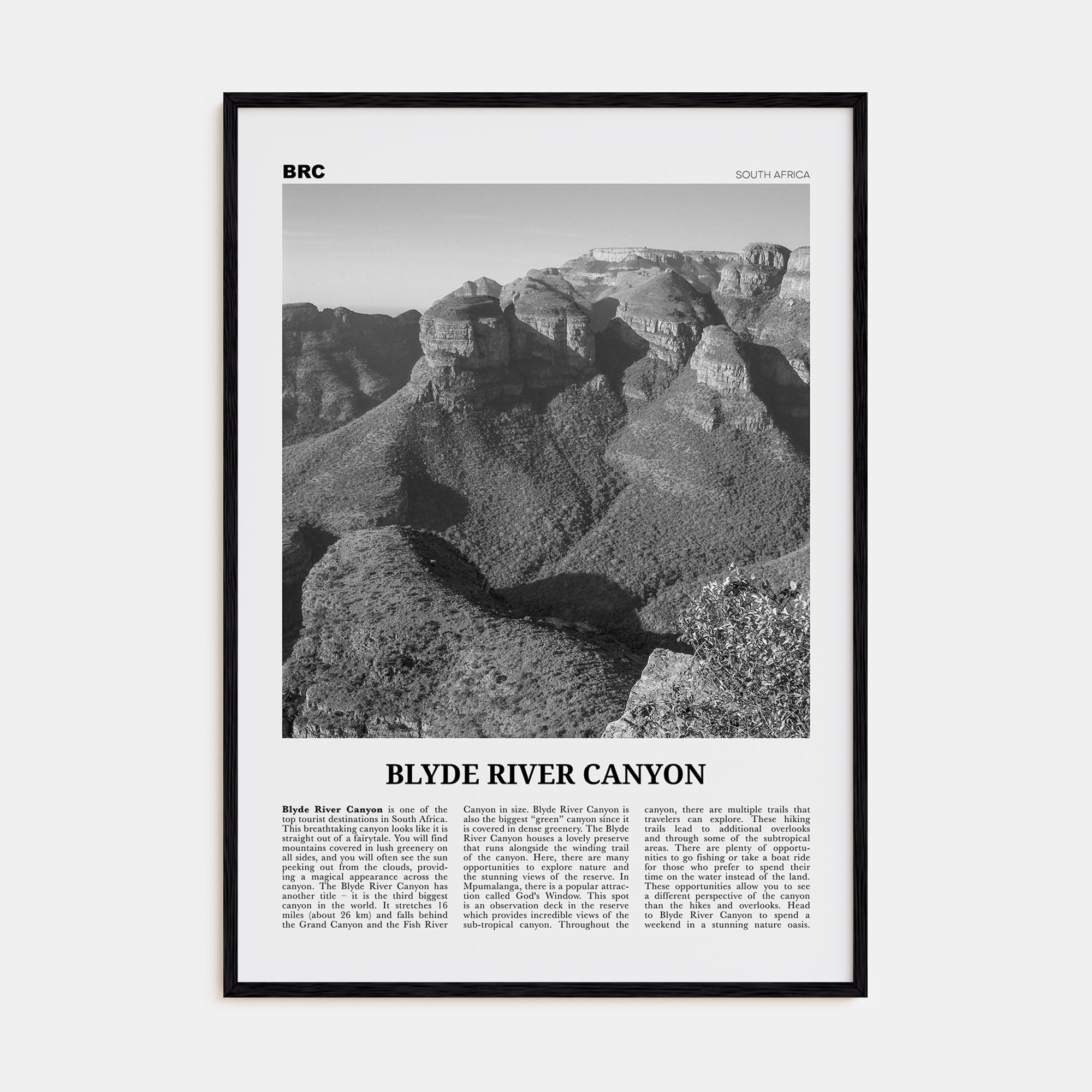 Blyde River Canyon Travel B&W Poster