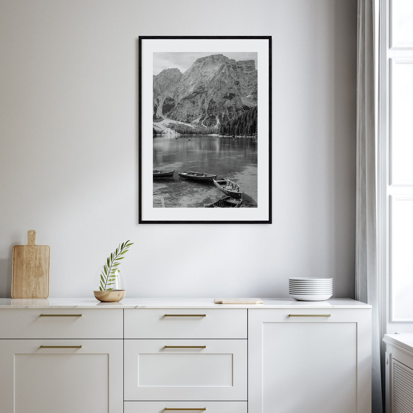 Boat in Lake Photo B&W Poster