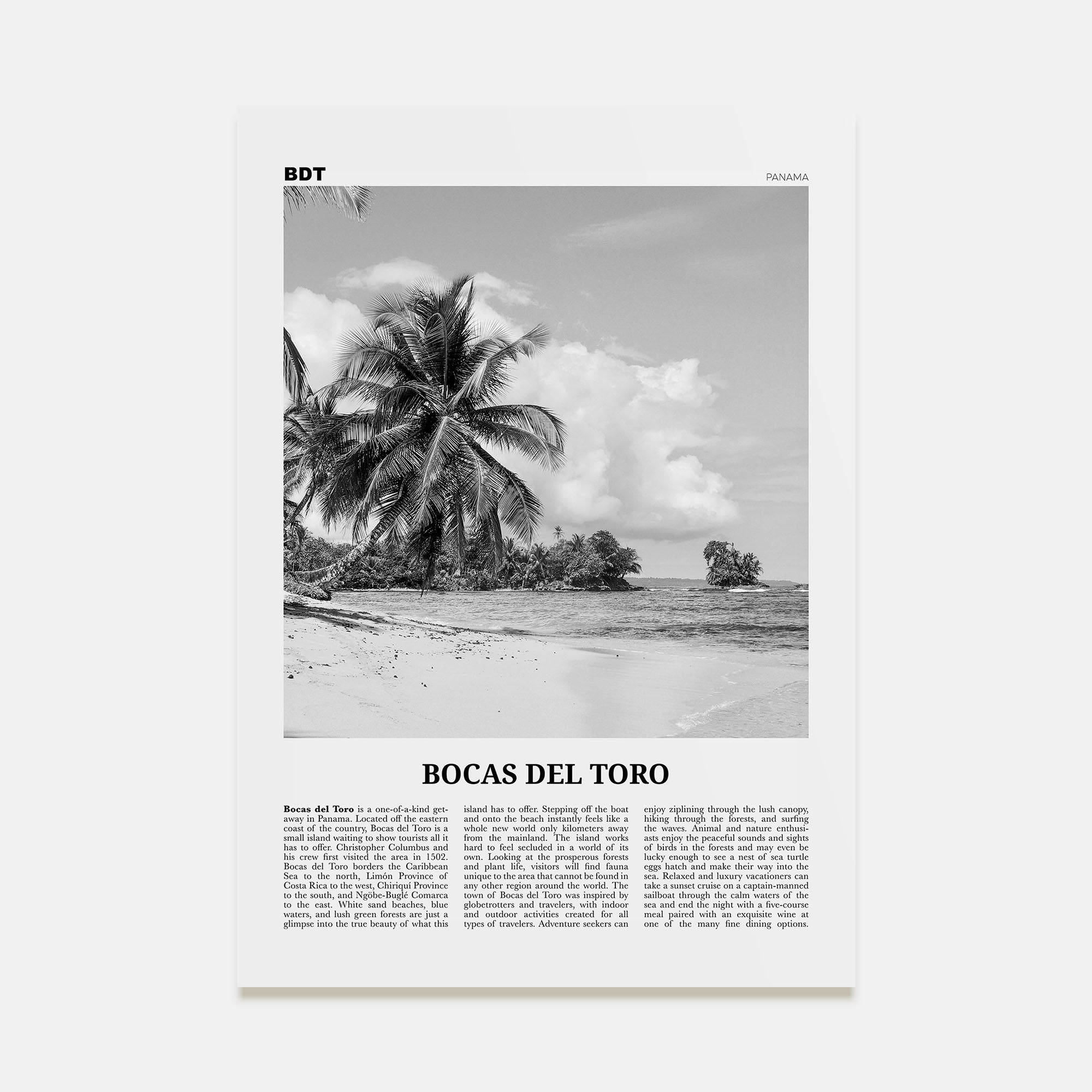 Bocas del Toro Travel B&W Poster
