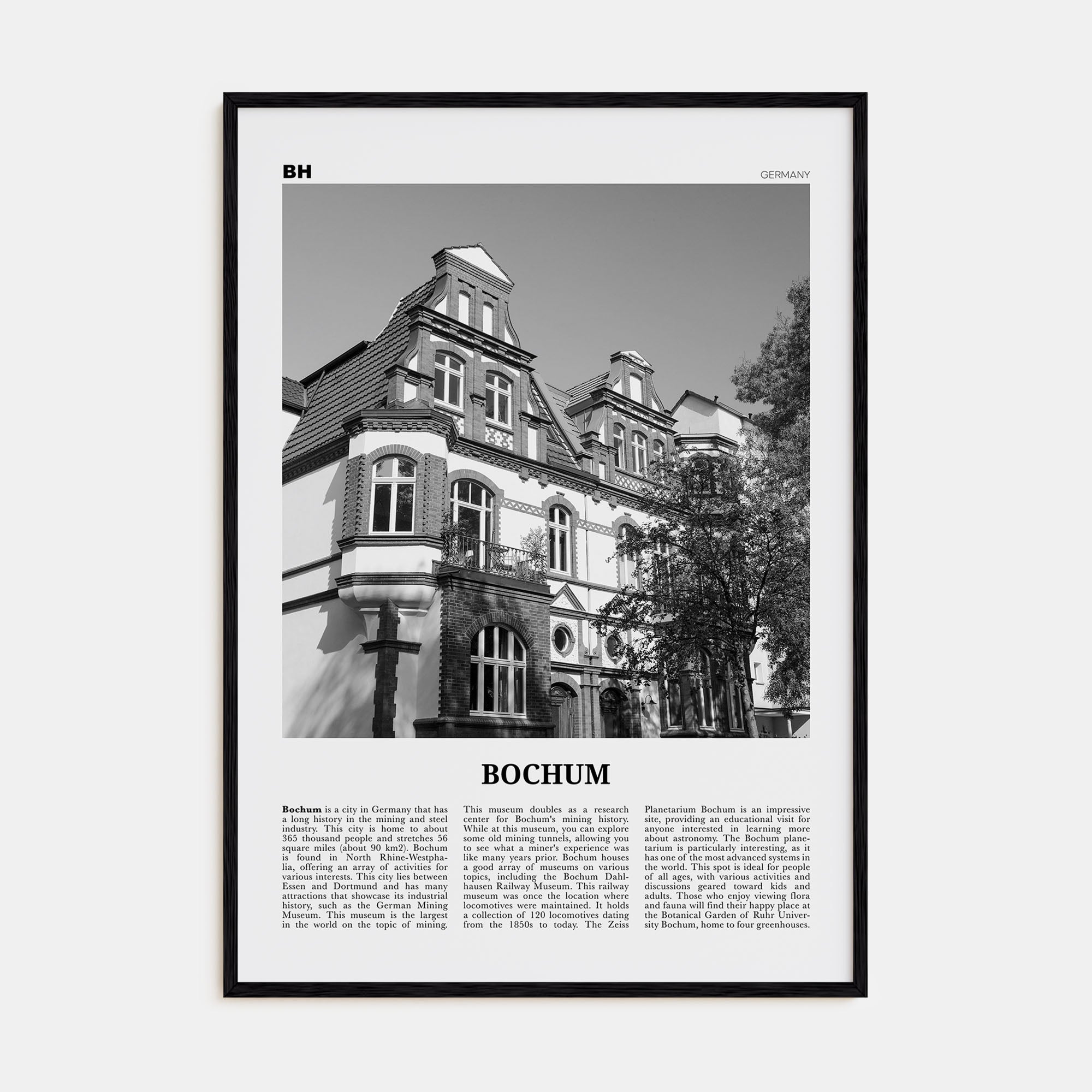 Bochum Travel B&W Poster