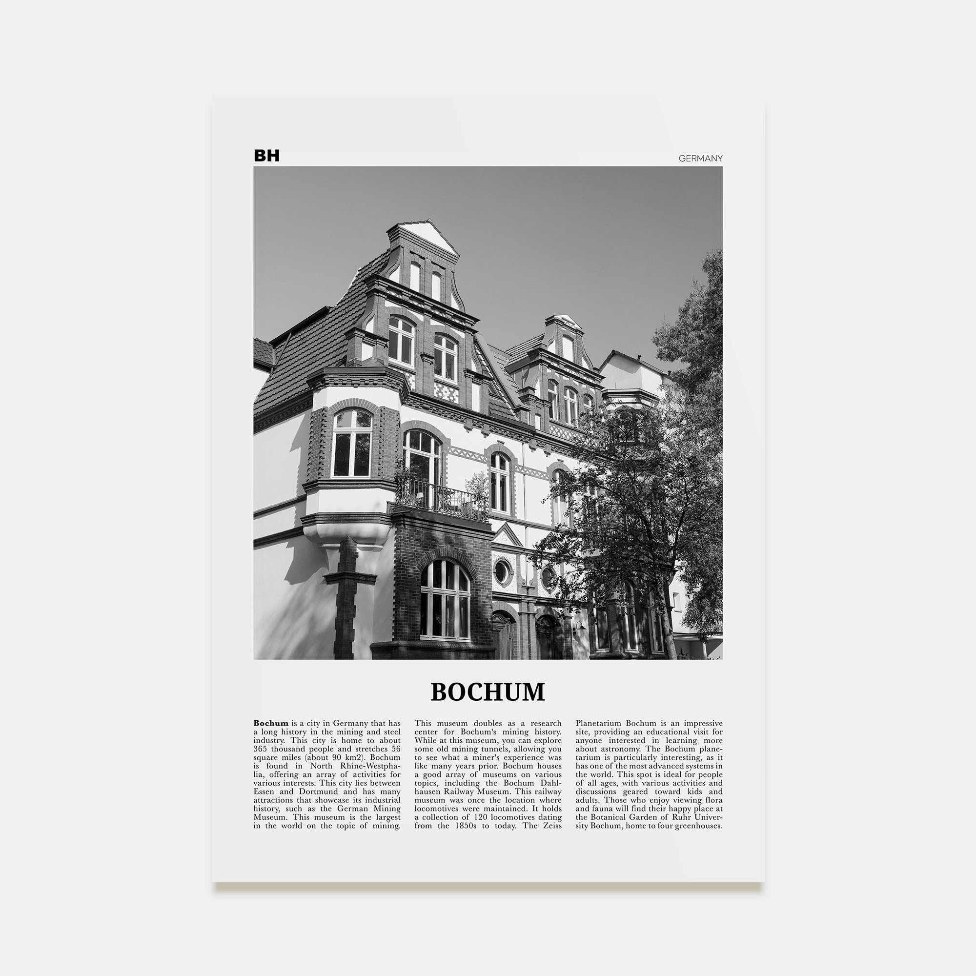 Bochum Travel B&W Poster