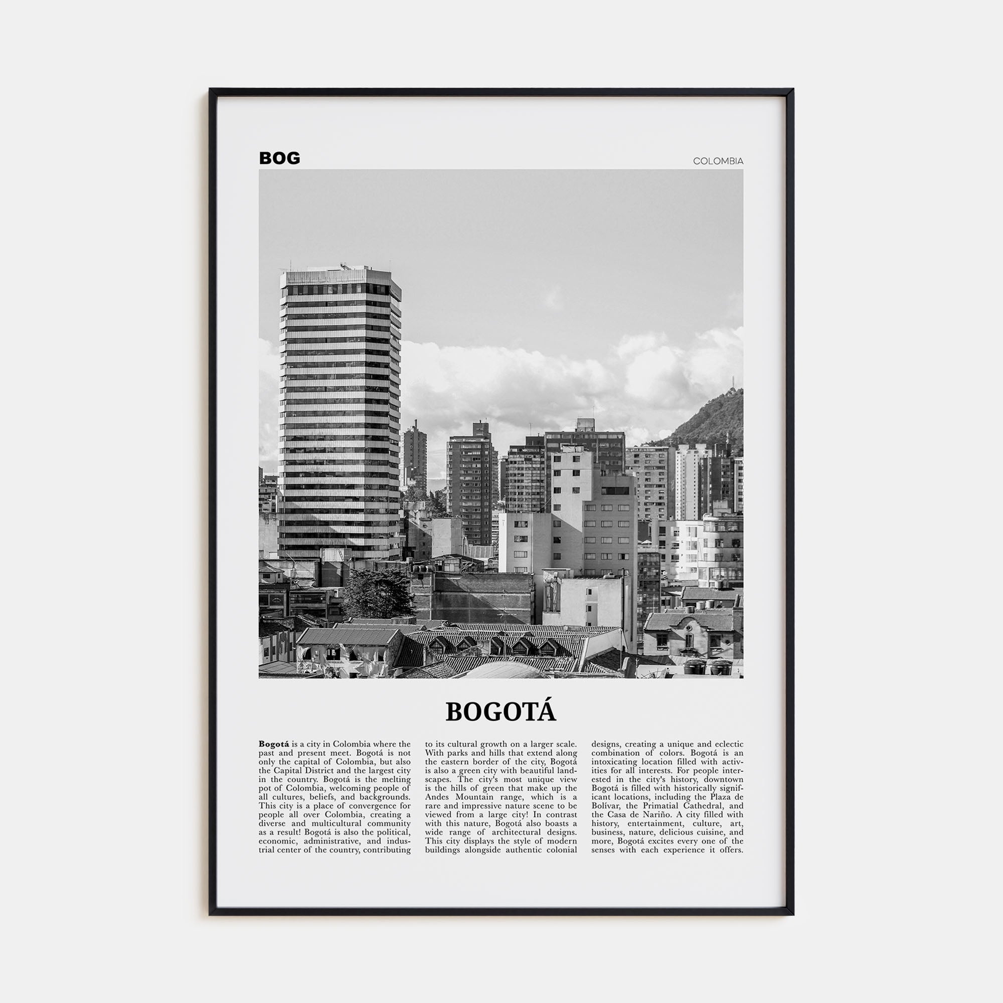 Bogotá Travel B&W No 2 Poster