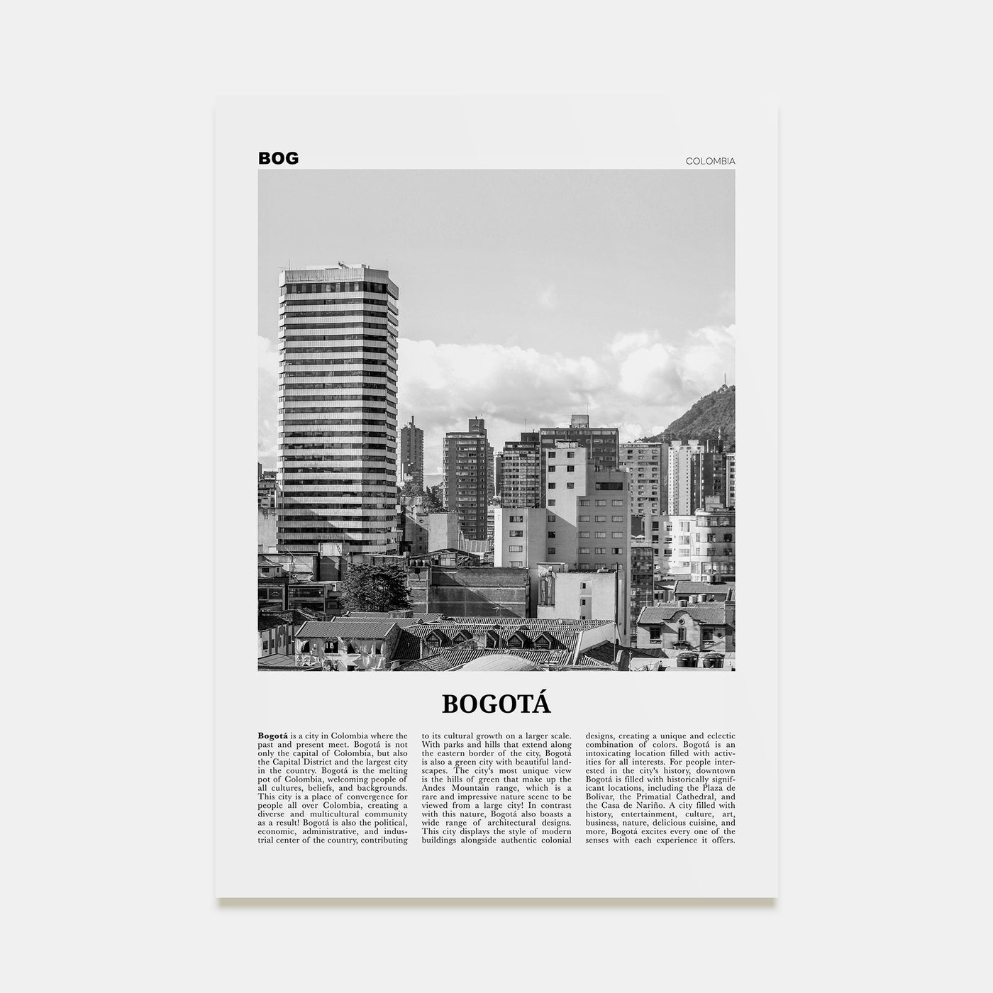 Bogotá Travel B&W No 2 Poster