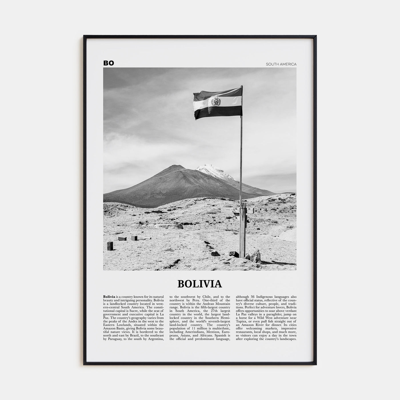 Bolivia Travel B&W Poster