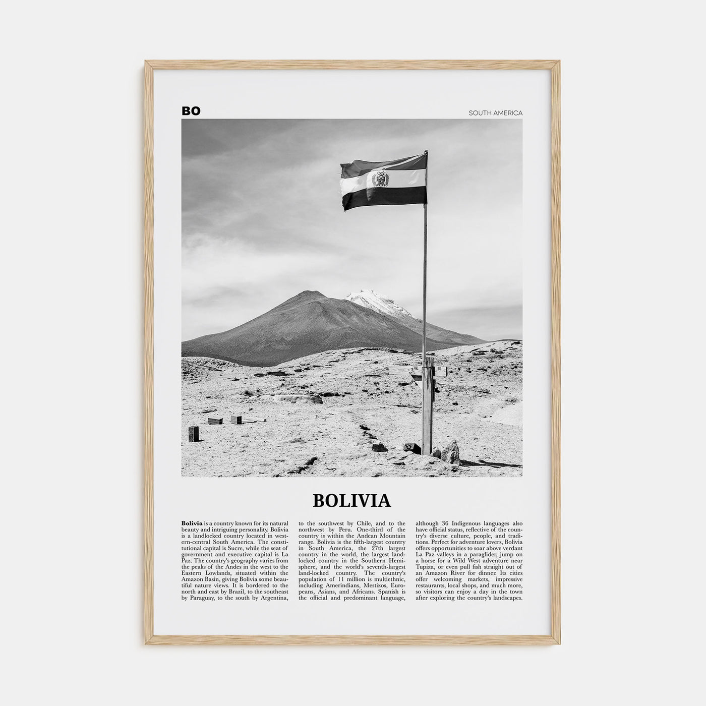 Bolivia Travel B&W Poster