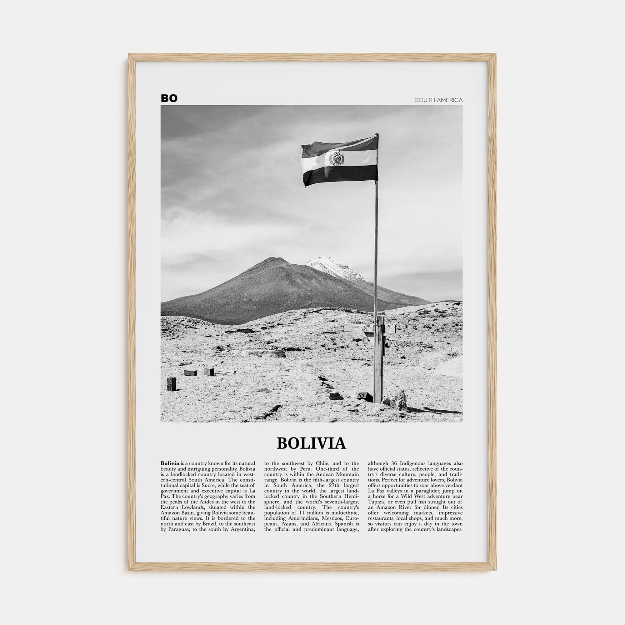 Bolivia Travel B&W Poster