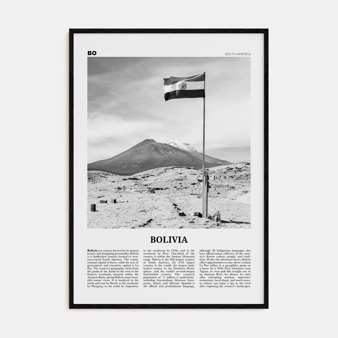 Bolivia Travel B&W Poster
