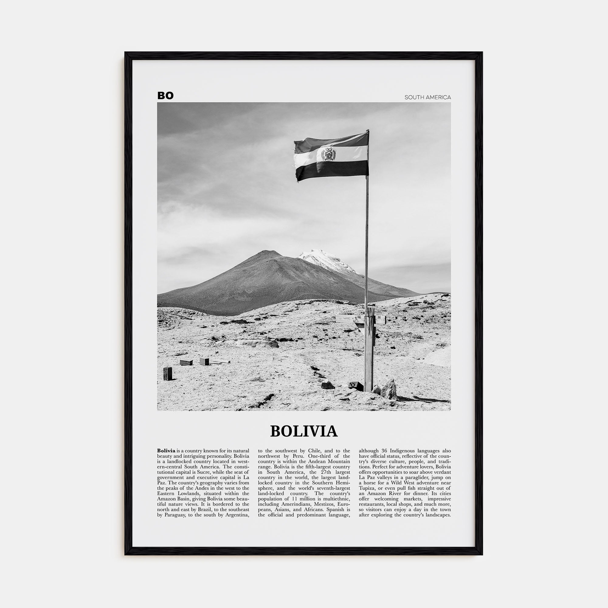Bolivia Travel B&W Poster