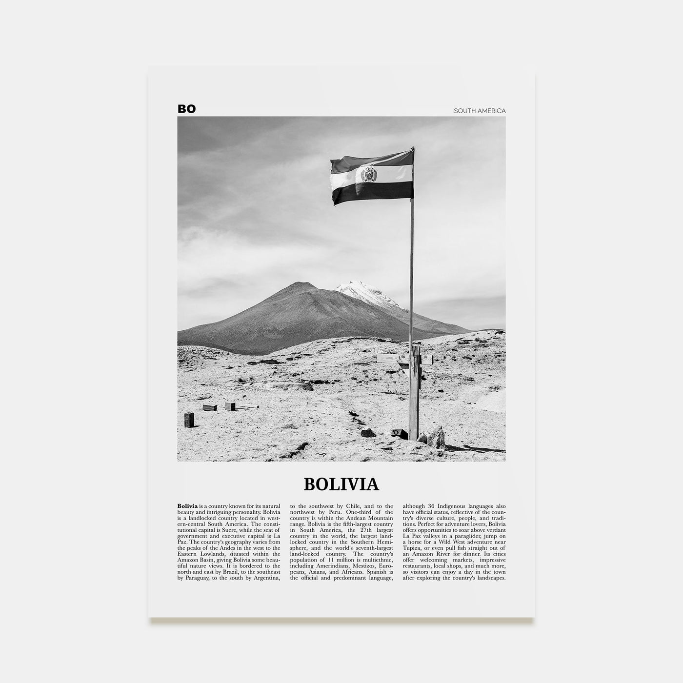 Bolivia Travel B&W Poster