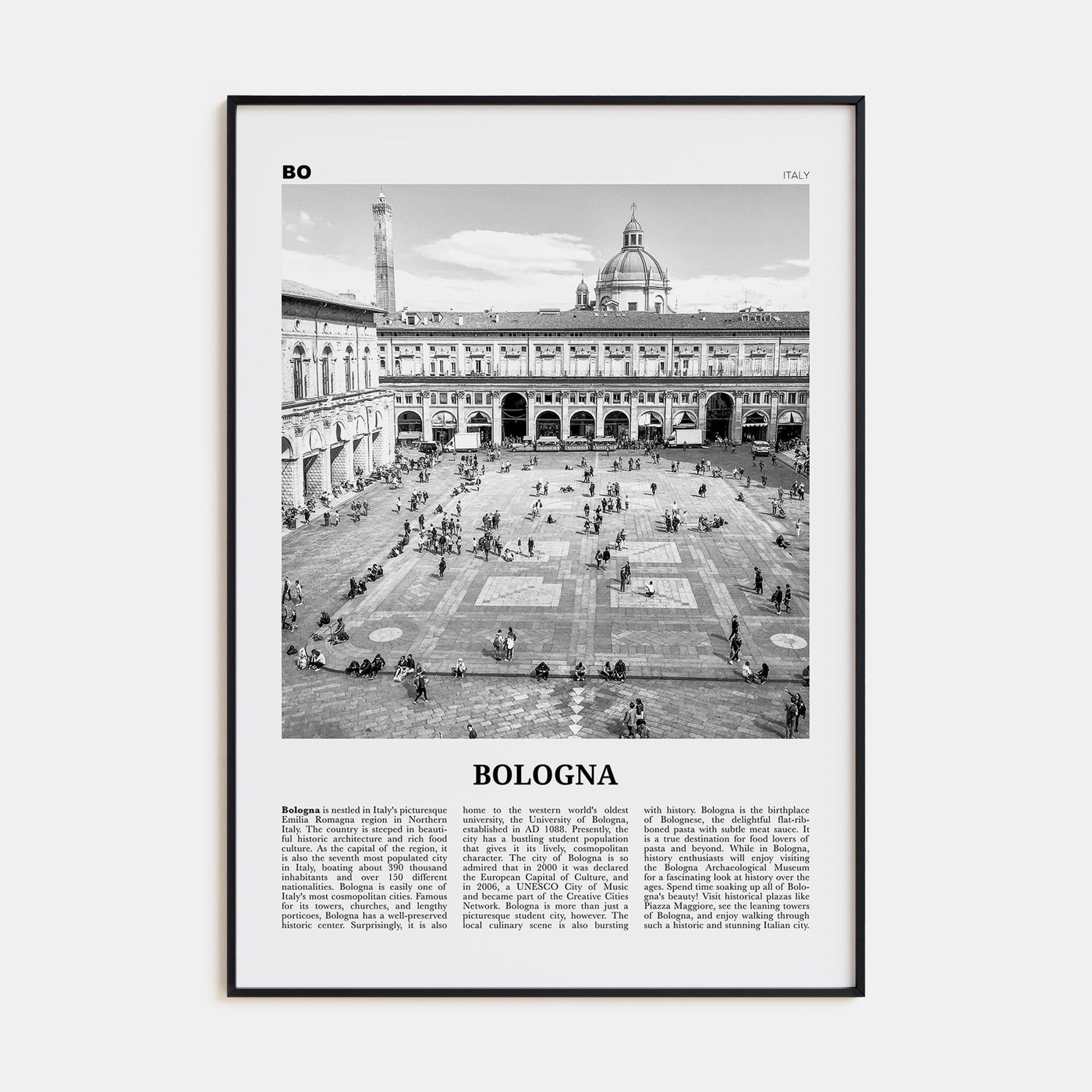 Bologna Travel B&W No 1 Poster