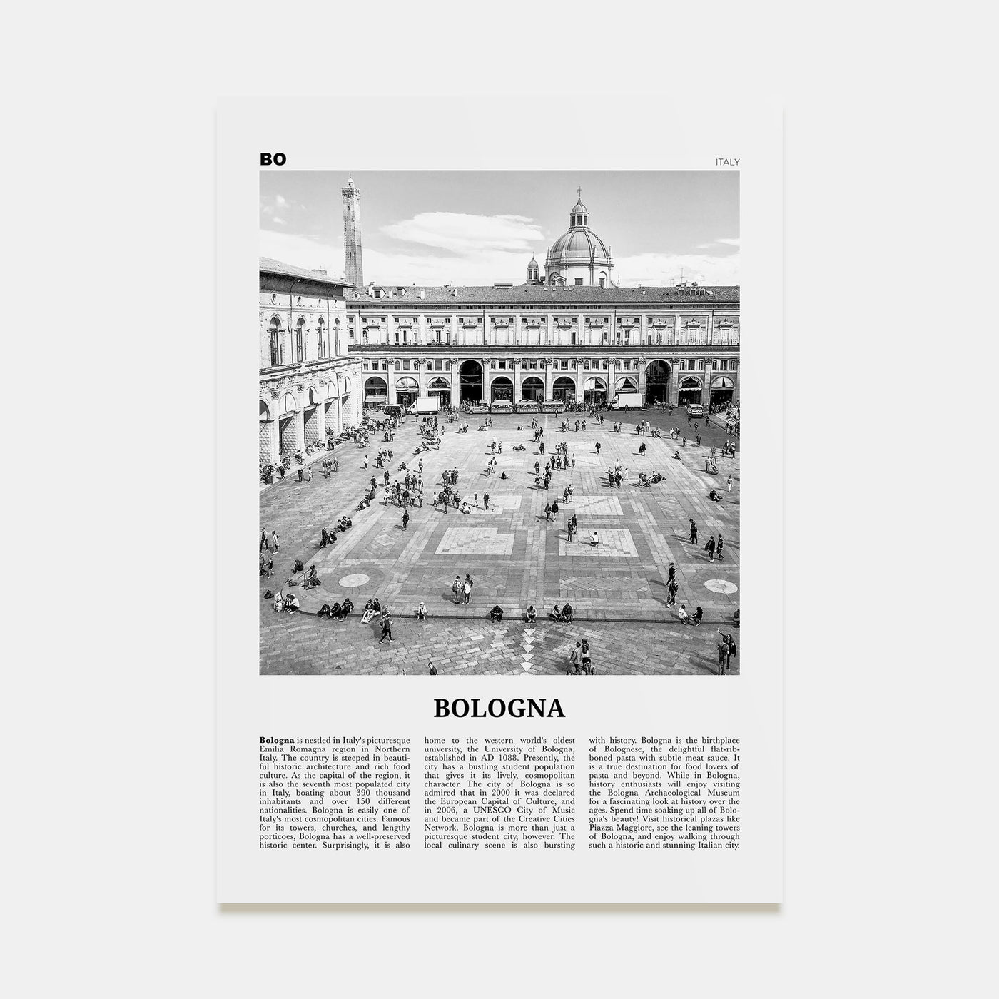Bologna Travel B&W No 1 Poster