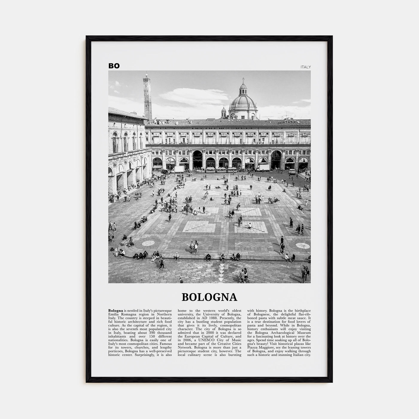 Bologna Travel B&W No 1 Poster