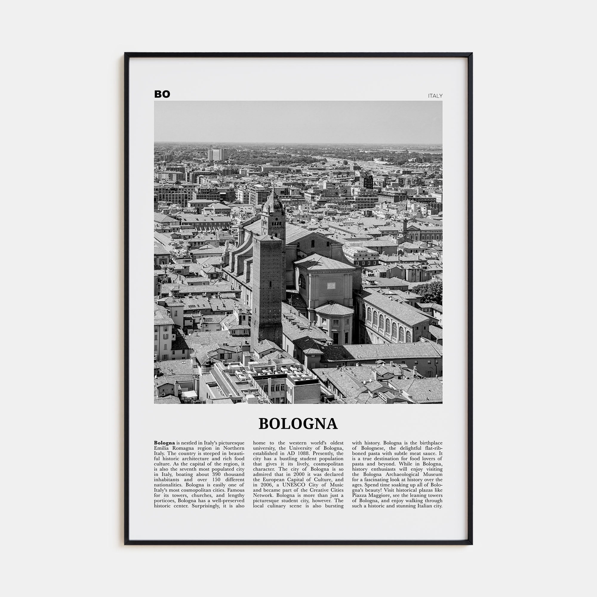 Bologna Travel B&W No 2 Poster
