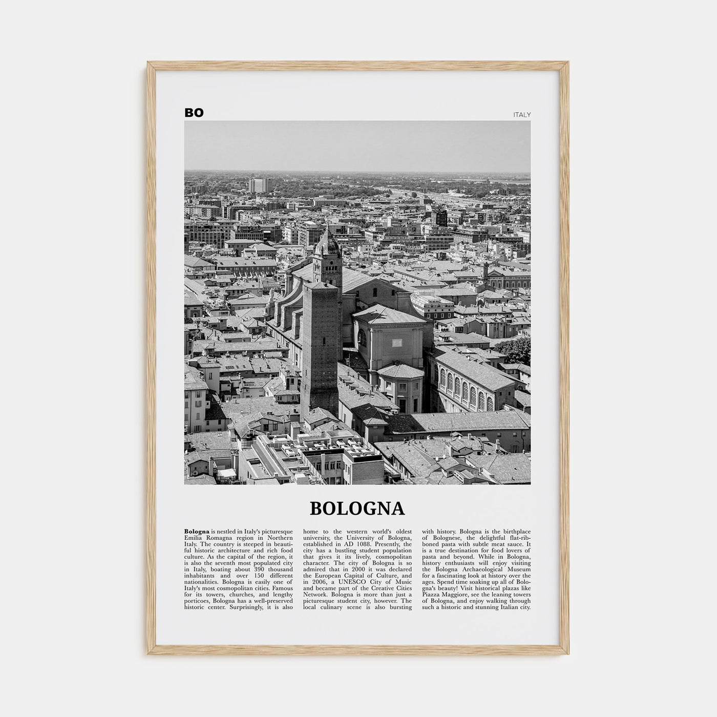 Bologna Travel B&W No 2 Poster