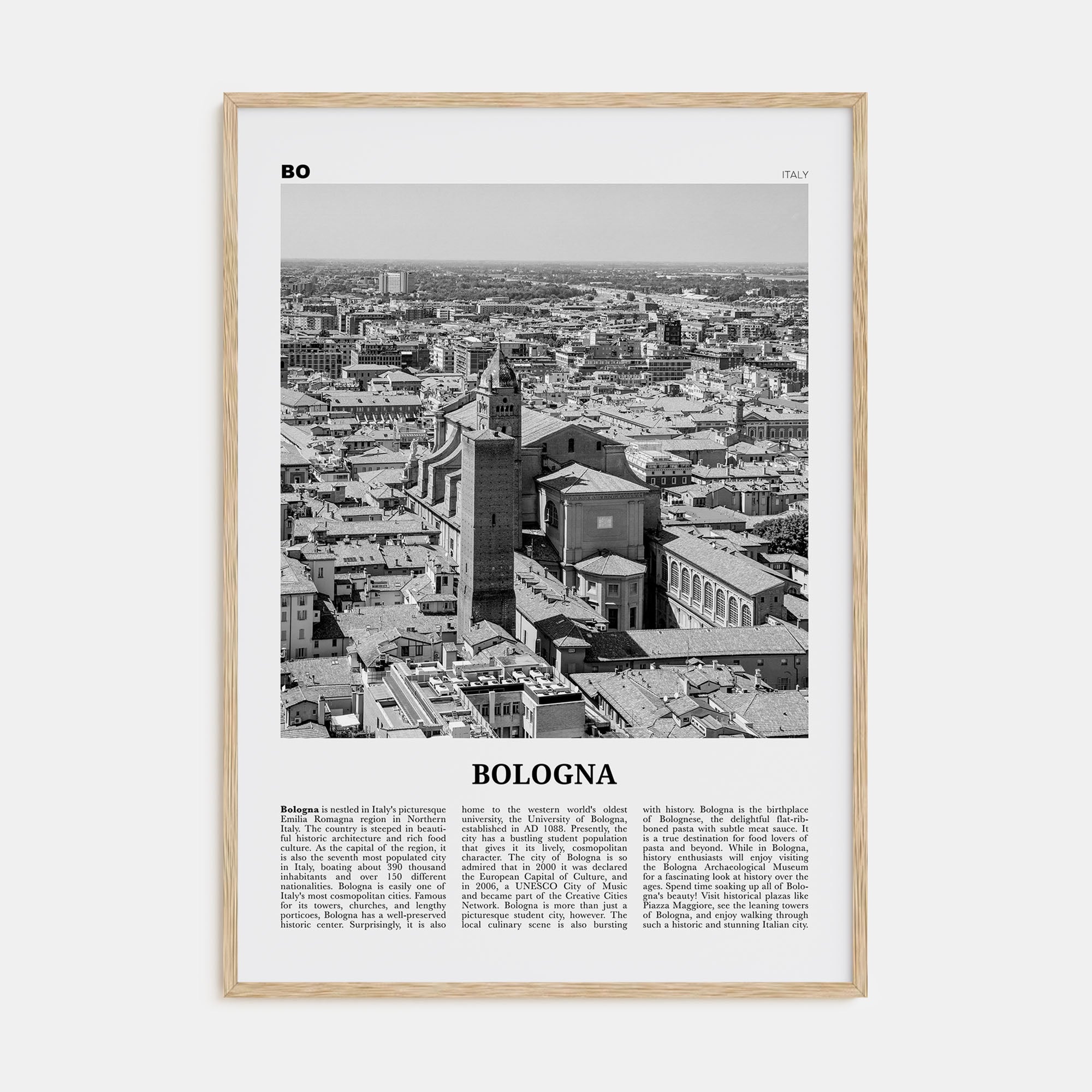 Bologna Travel B&W No 2 Poster